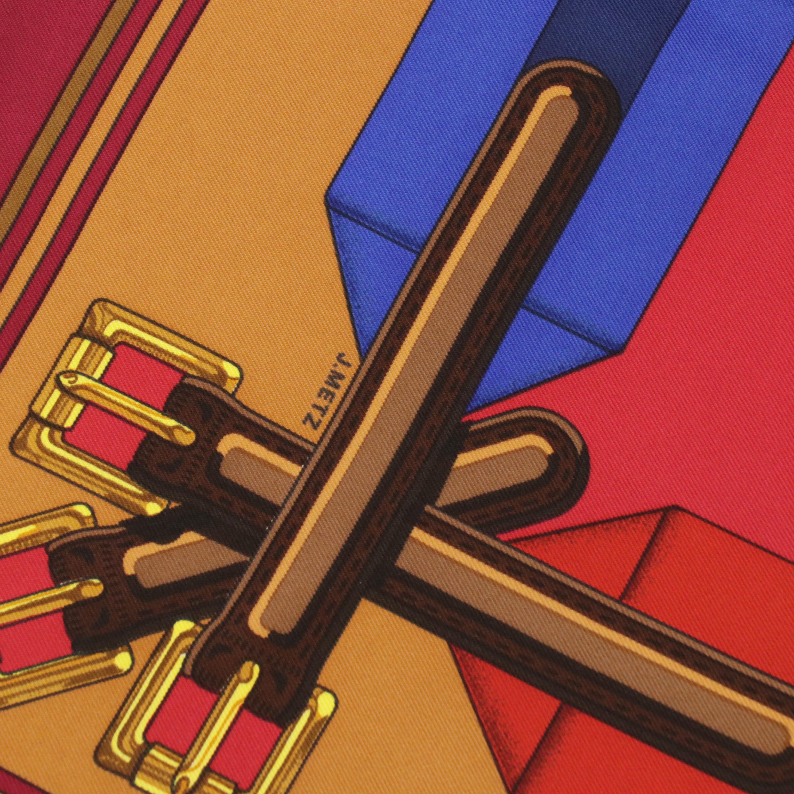 Hermès "Sangles" Multicolor Silk Twill Scarf 90