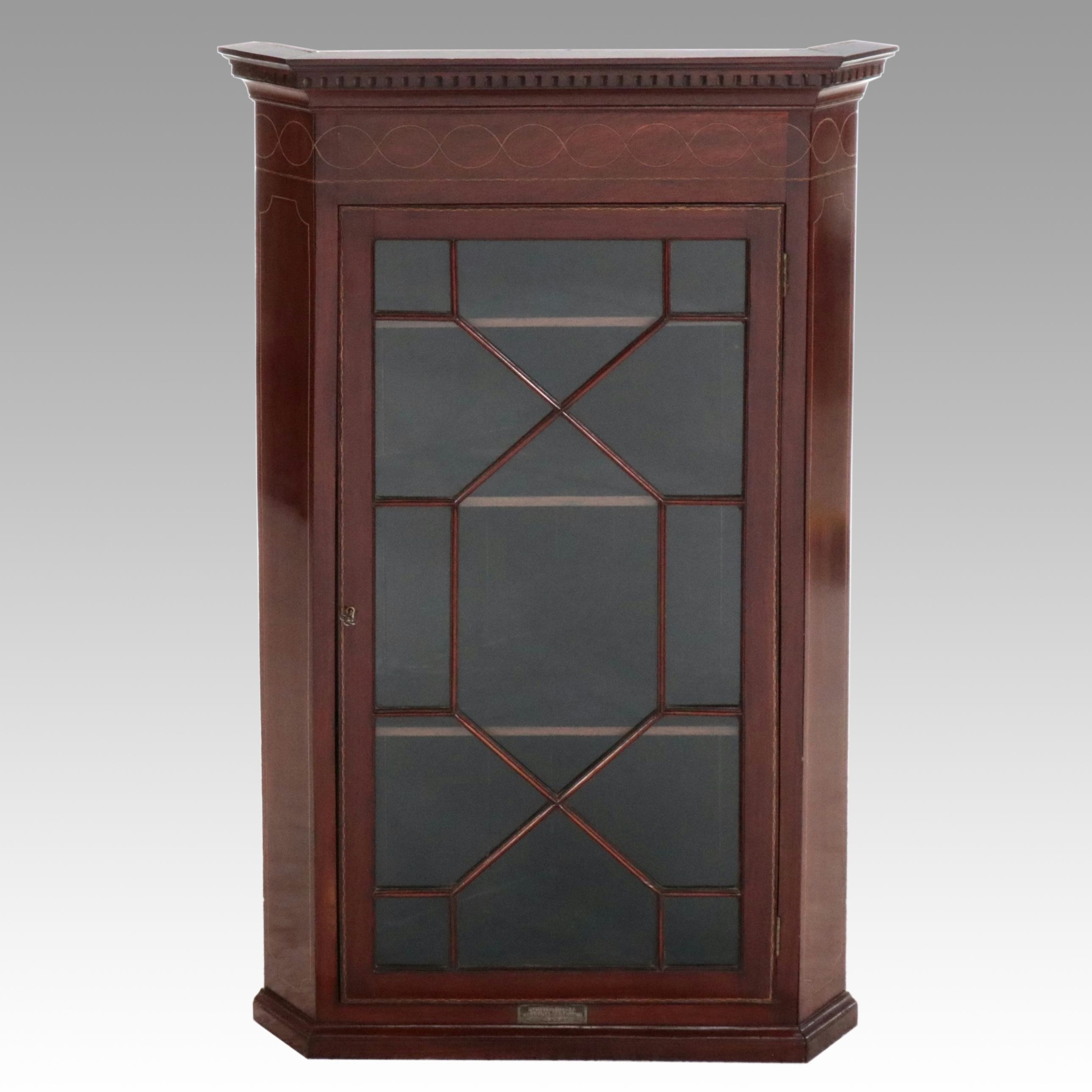 George II Style Scottish Inlaid Mahogany Hanging Corner Cabinet
