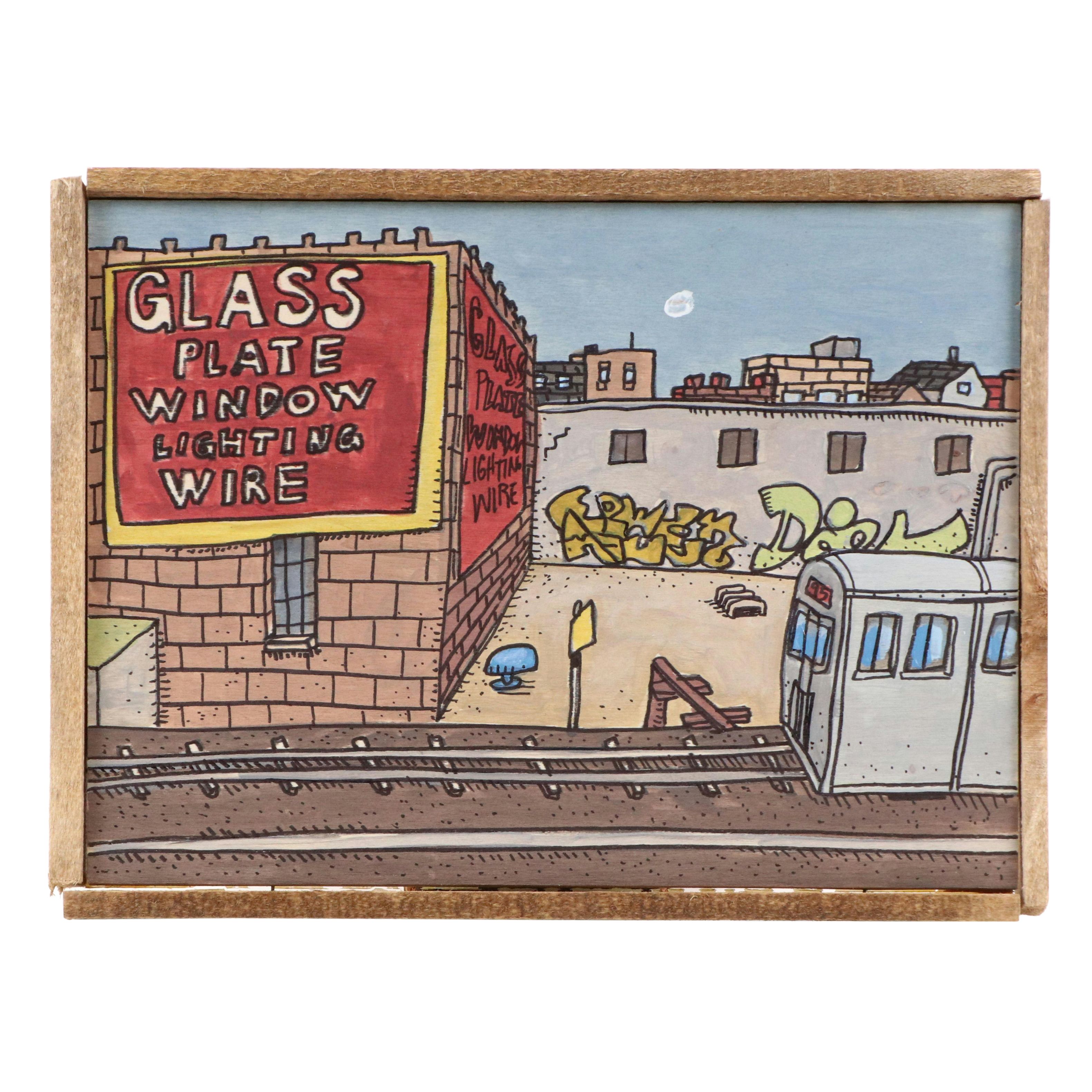 Aaron Wooten Stylized Cityscape Mixed Media Painting "View from the Red Line"