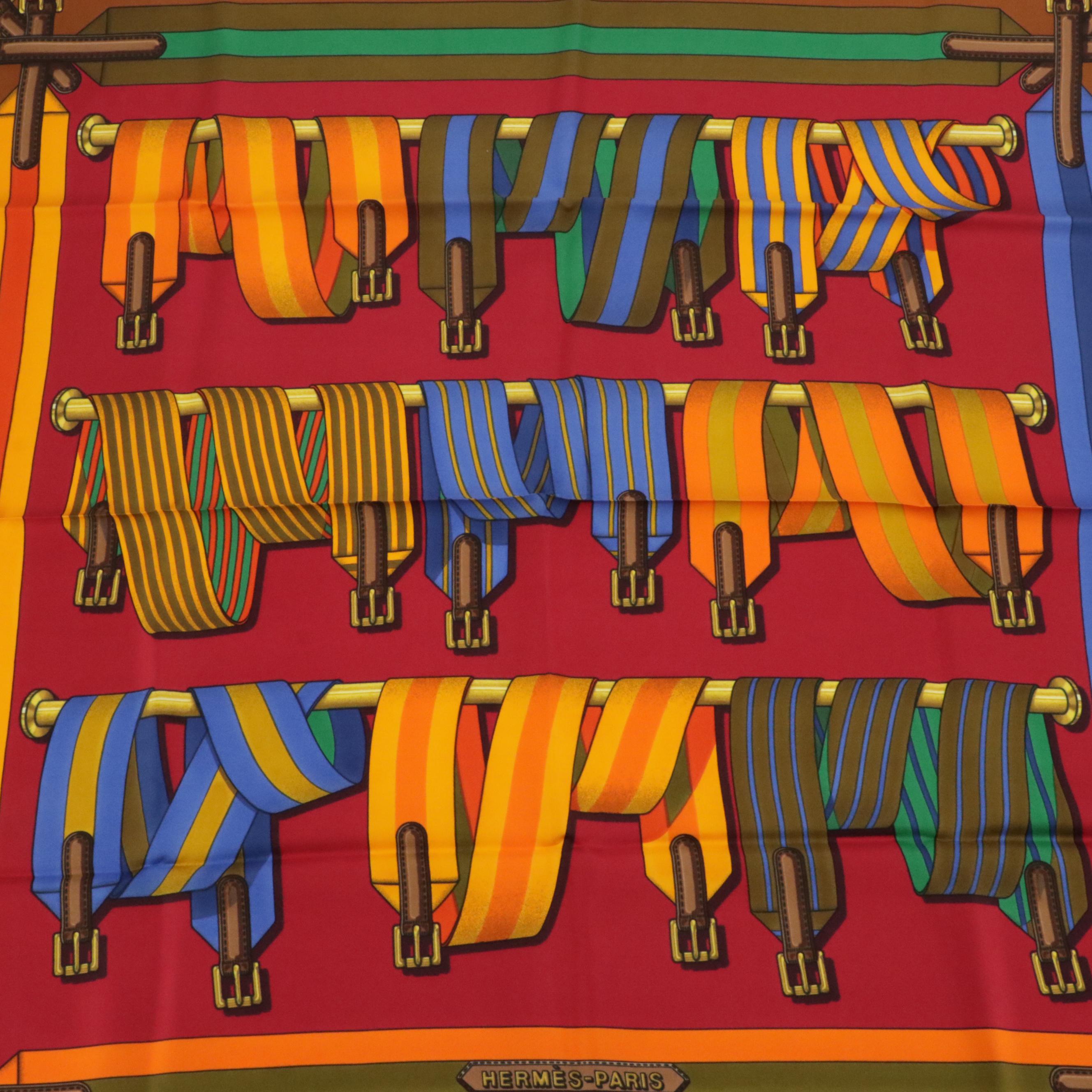 Hermès "Sangles" Scarf 90 in Silk Twill with Box