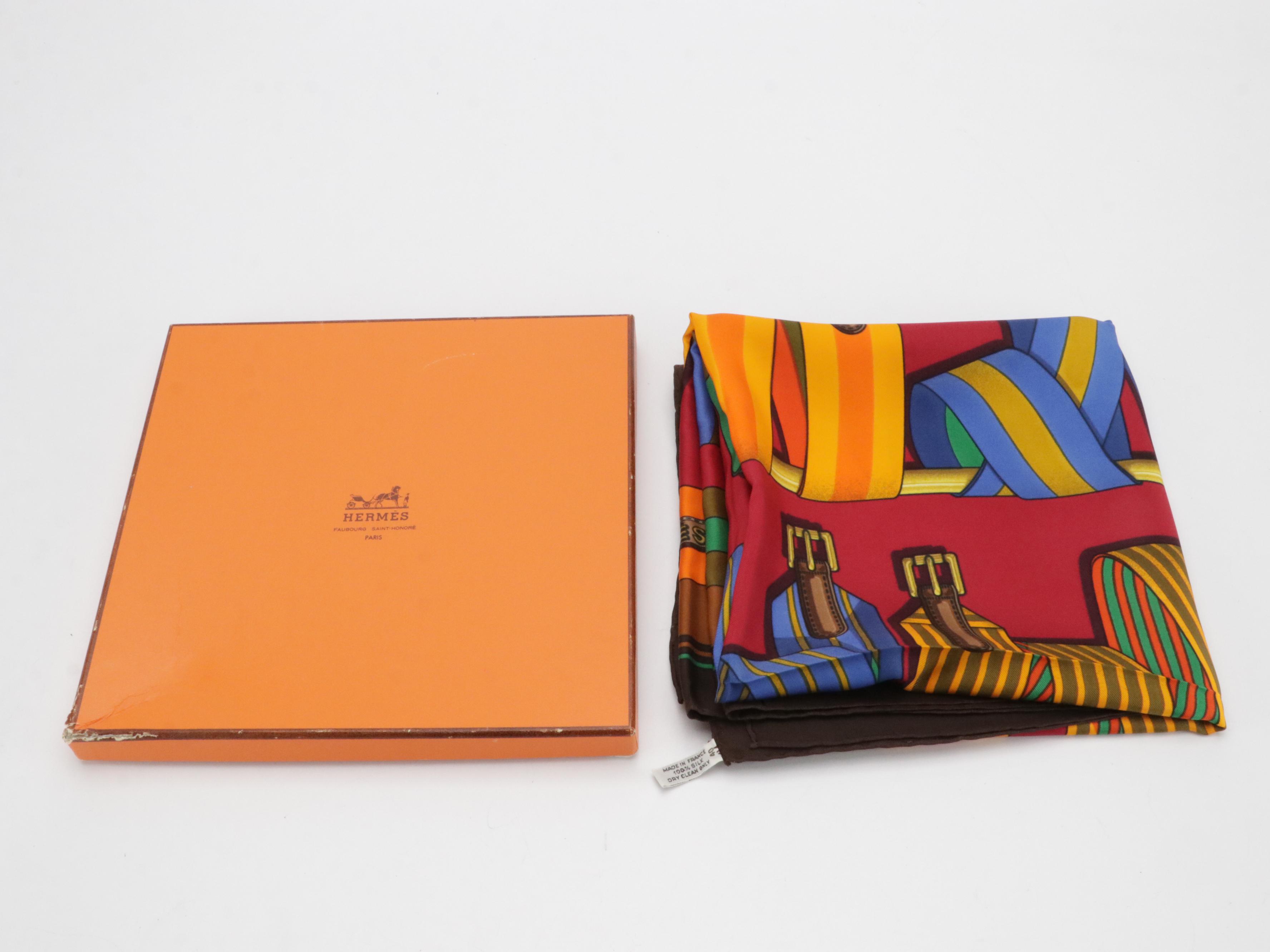 Hermès "Sangles" Scarf 90 in Silk Twill with Box