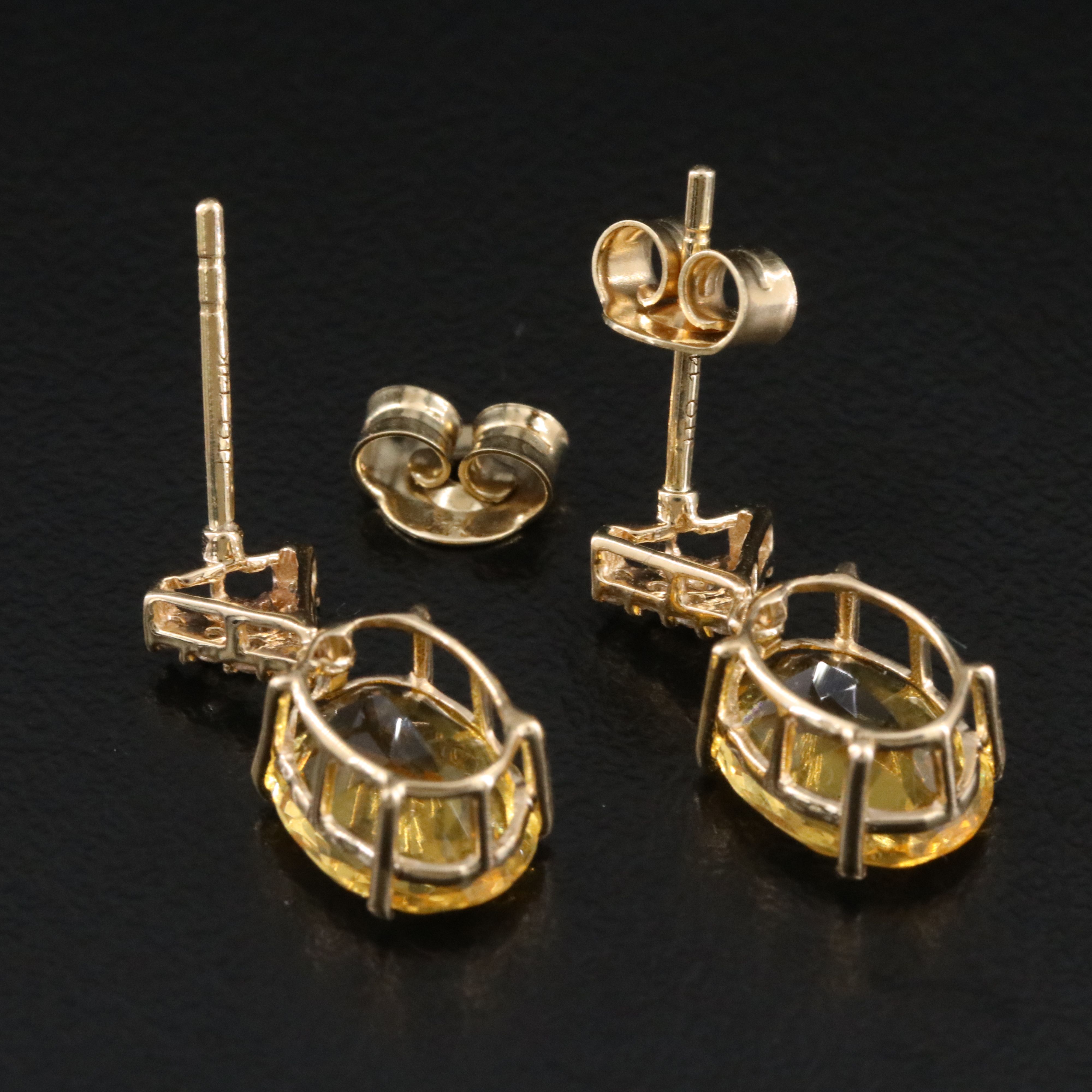 14K Fire Opal and White Sapphire Earrings