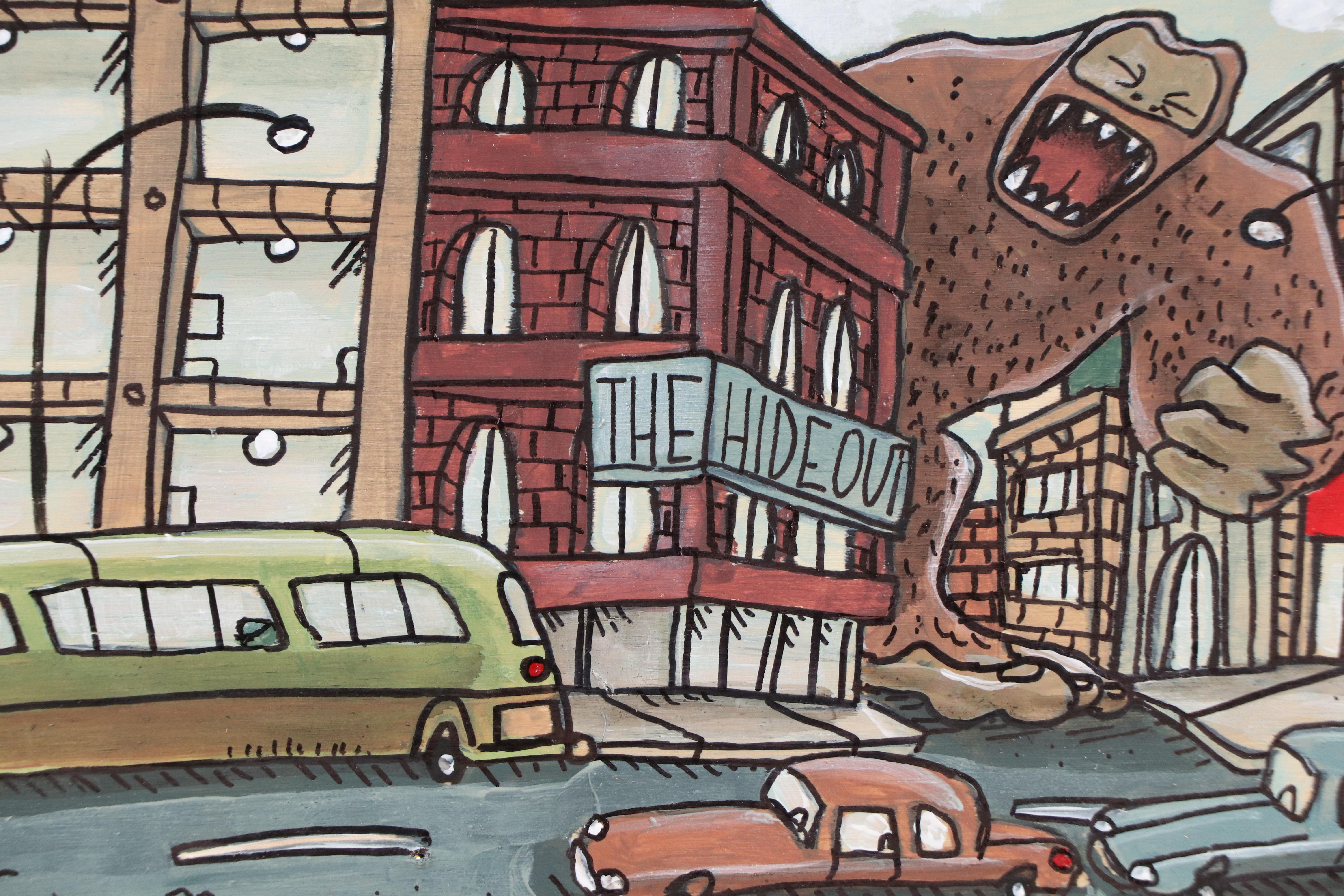 Aaron Wooten Stylized Surrealist Mixed Media Painting "King Kong Surprise," 2025