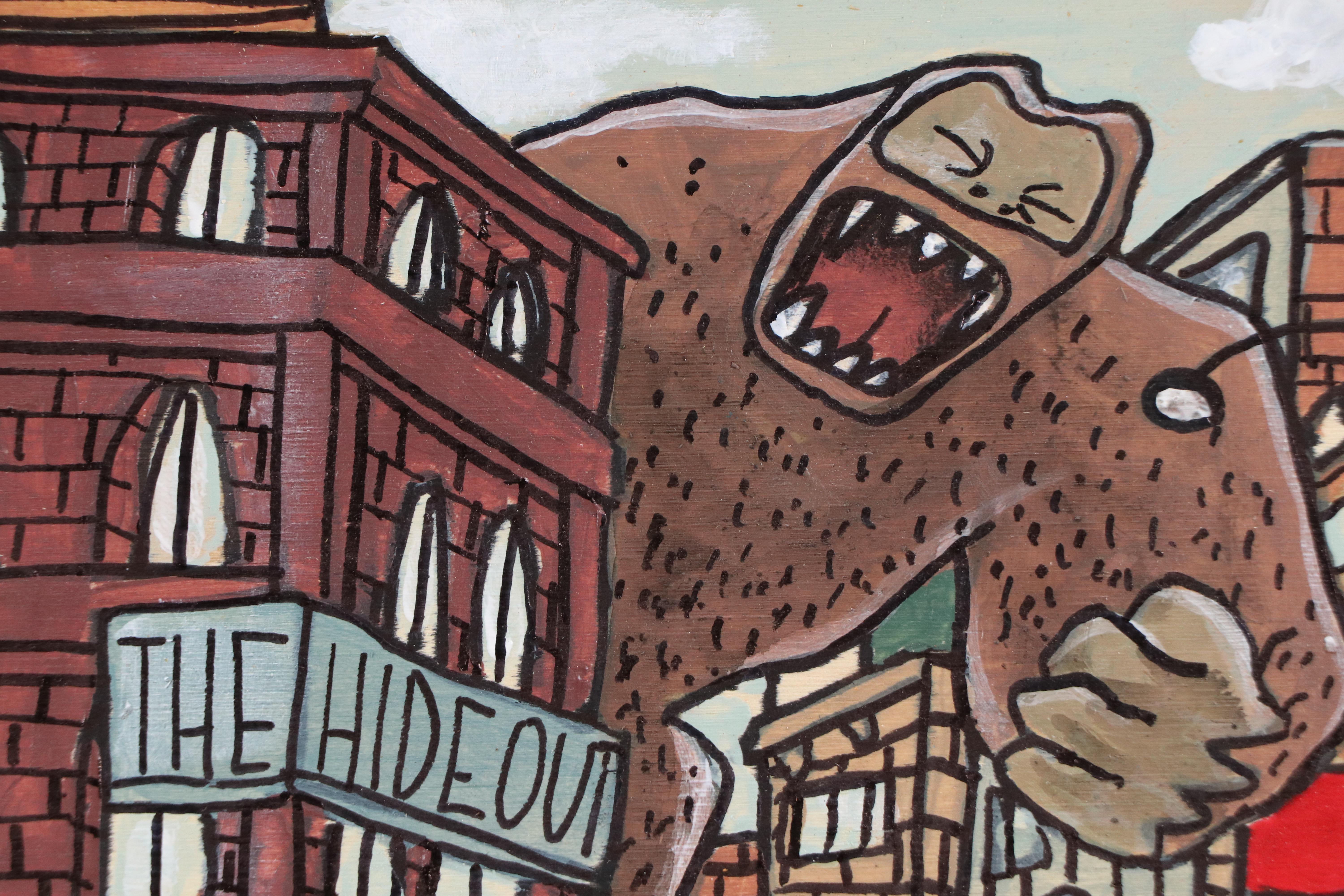 Aaron Wooten Stylized Surrealist Mixed Media Painting "King Kong Surprise," 2025