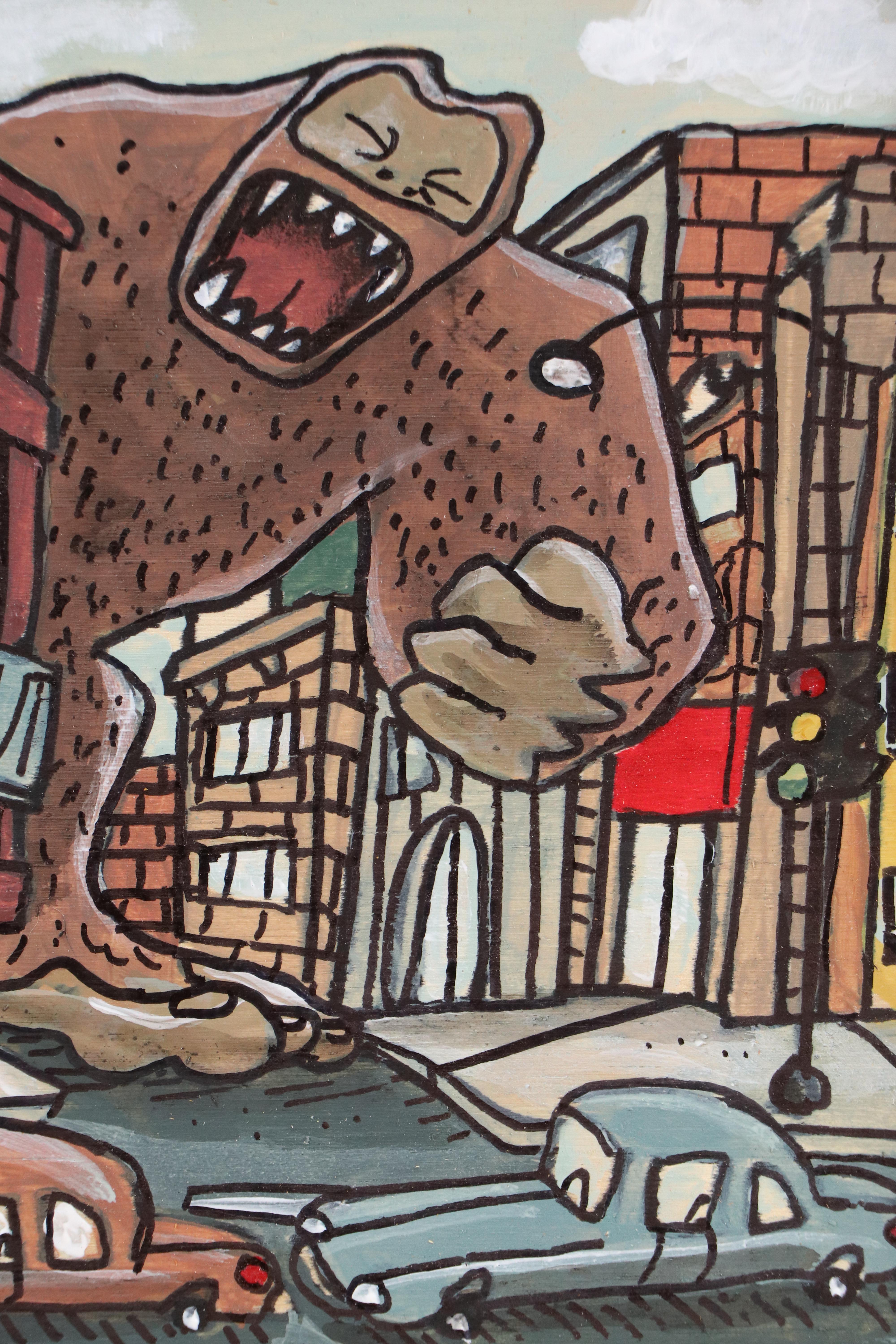 Aaron Wooten Stylized Surrealist Mixed Media Painting "King Kong Surprise," 2025