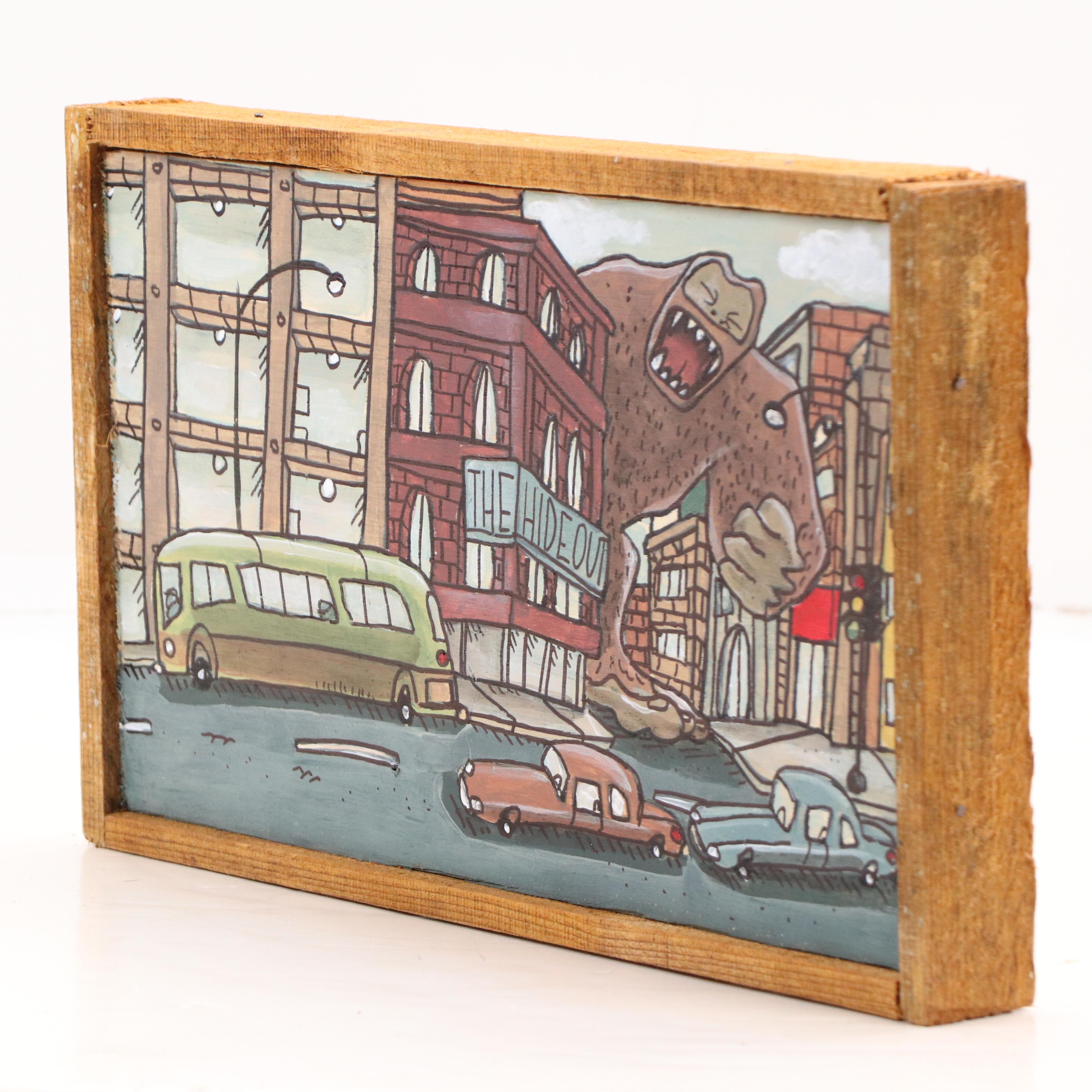 Aaron Wooten Stylized Surrealist Mixed Media Painting "King Kong Surprise," 2025