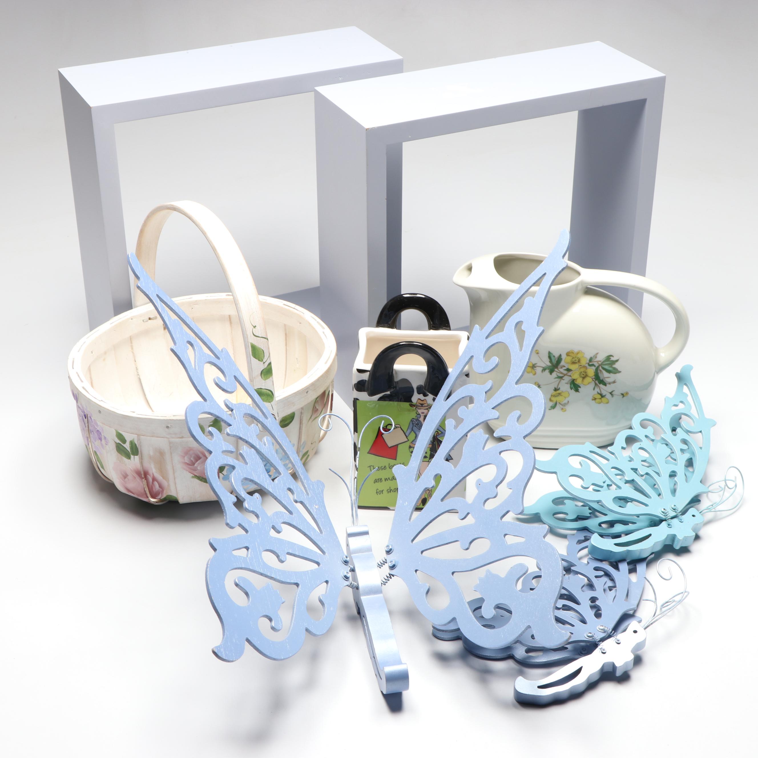 Knowles Utility Ware Ceramic Pitcher, Wood Shelves, and More Home Décor