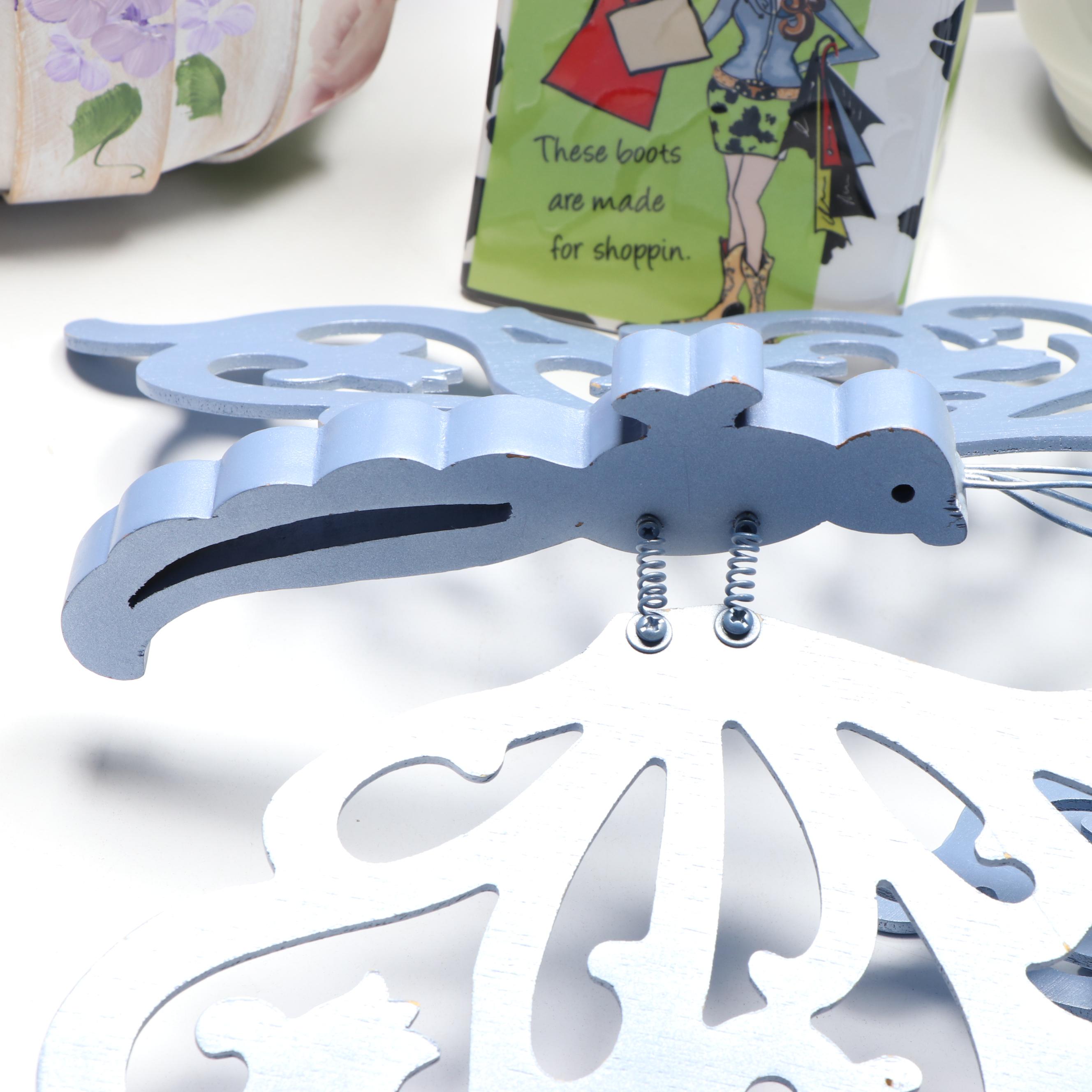 Knowles Utility Ware Ceramic Pitcher, Wood Shelves, and More Home Décor