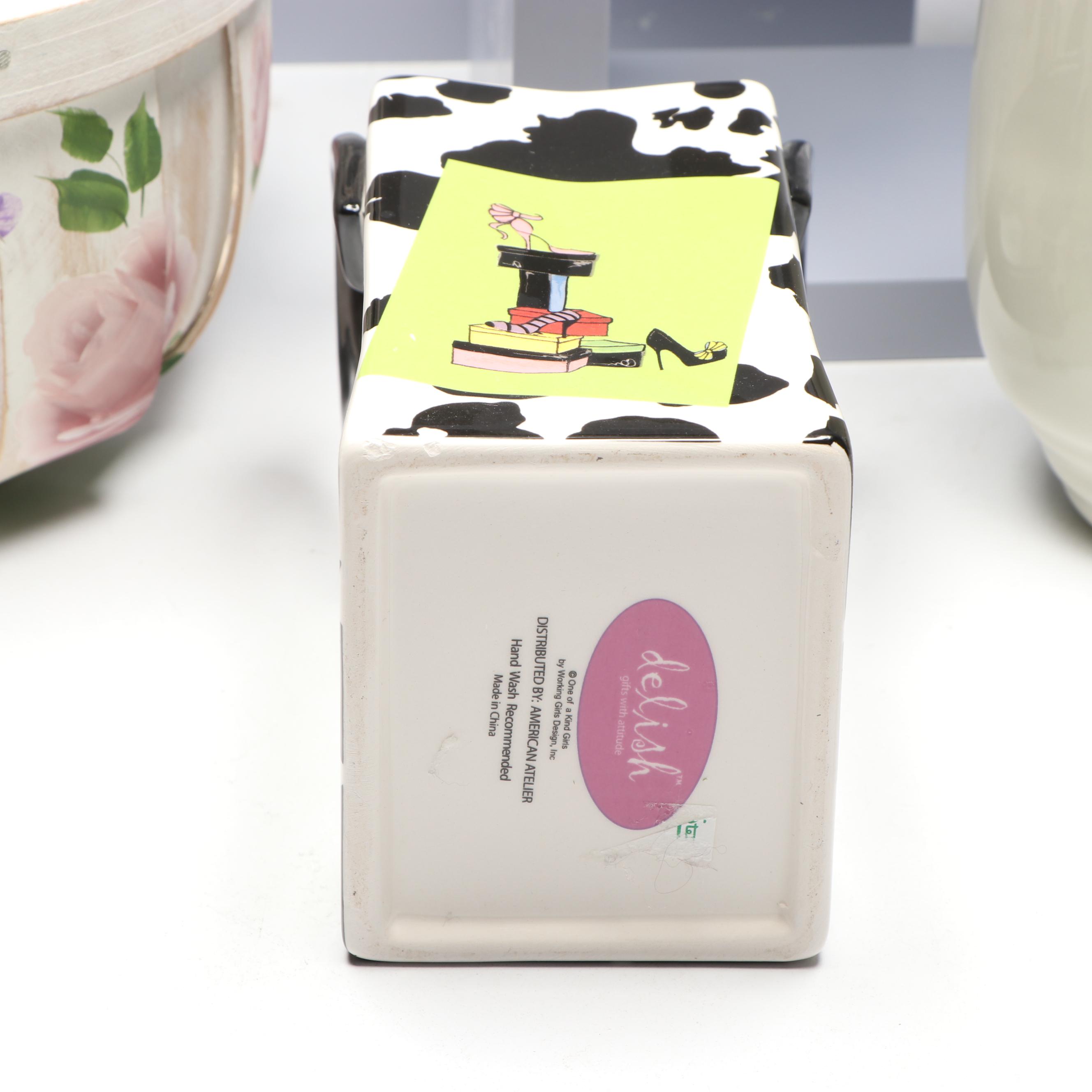 Knowles Utility Ware Ceramic Pitcher, Wood Shelves, and More Home Décor