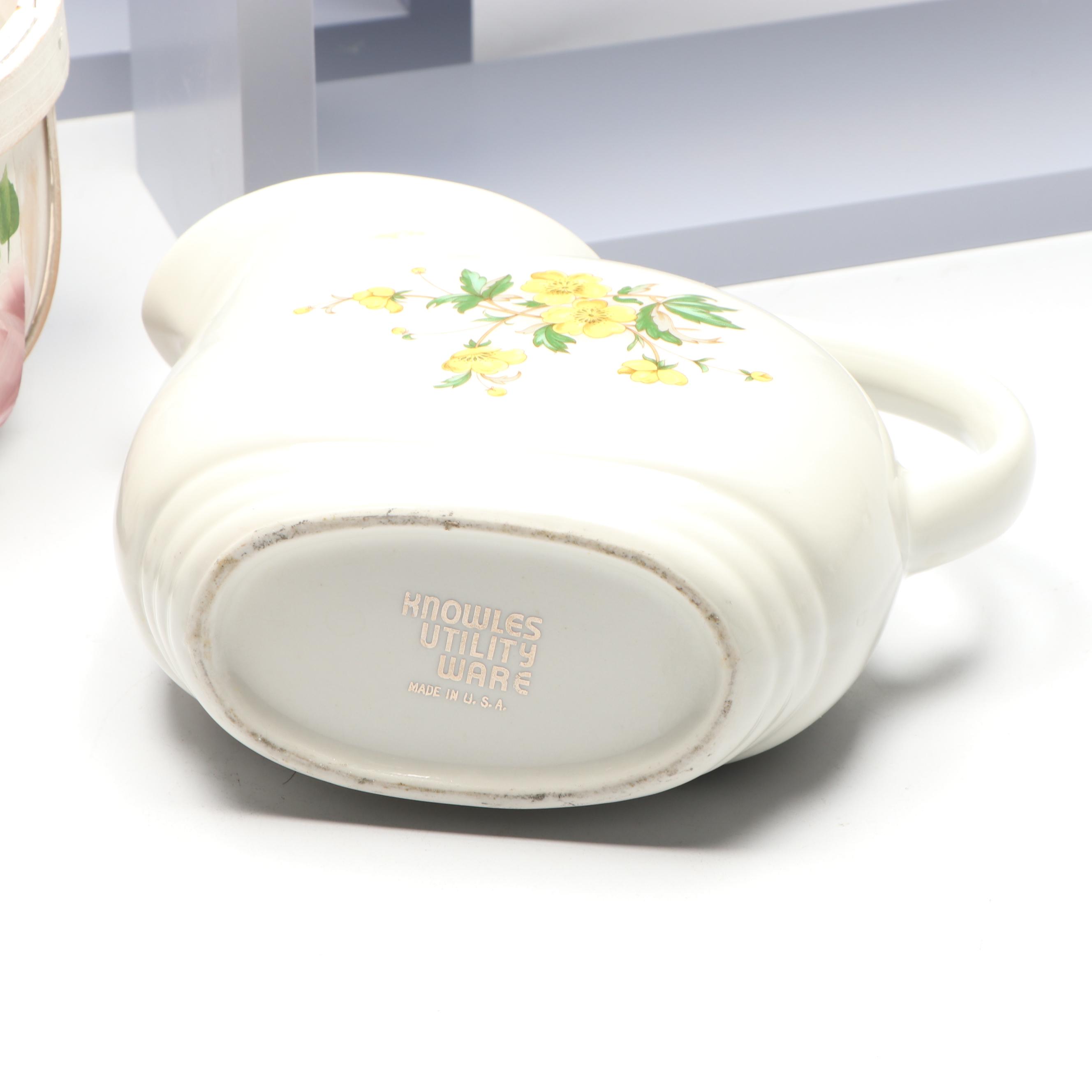 Knowles Utility Ware Ceramic Pitcher, Wood Shelves, and More Home Décor