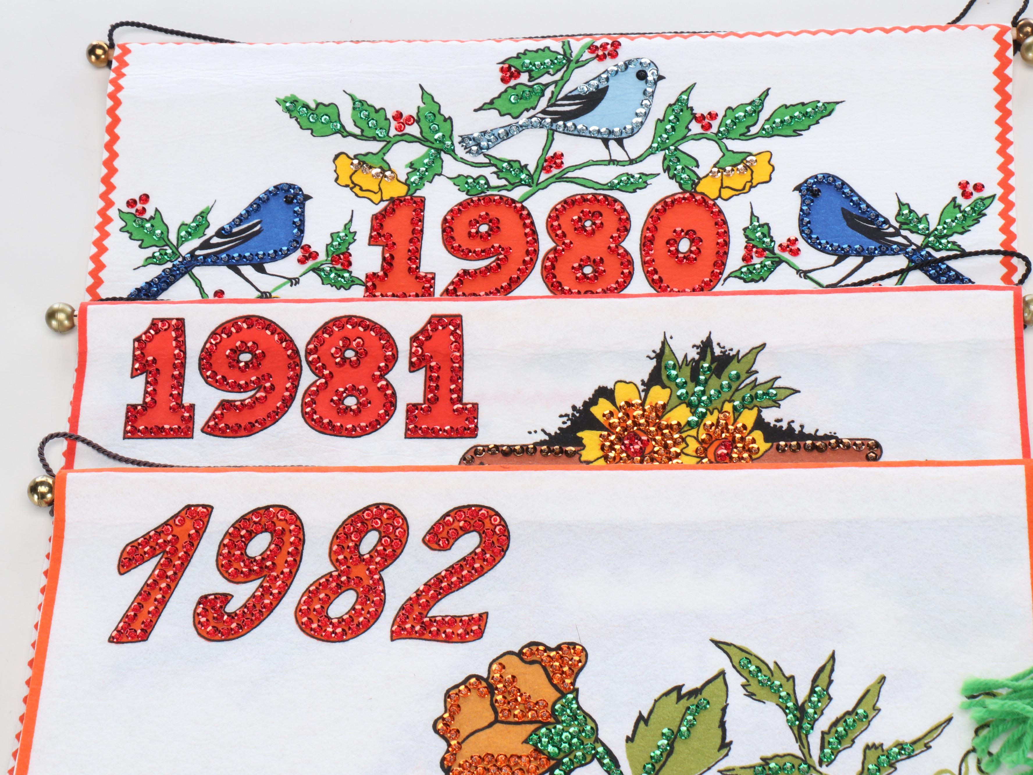 Farm Scene and Other Hand-Embellished Fabric Wall Calendars, 1980s