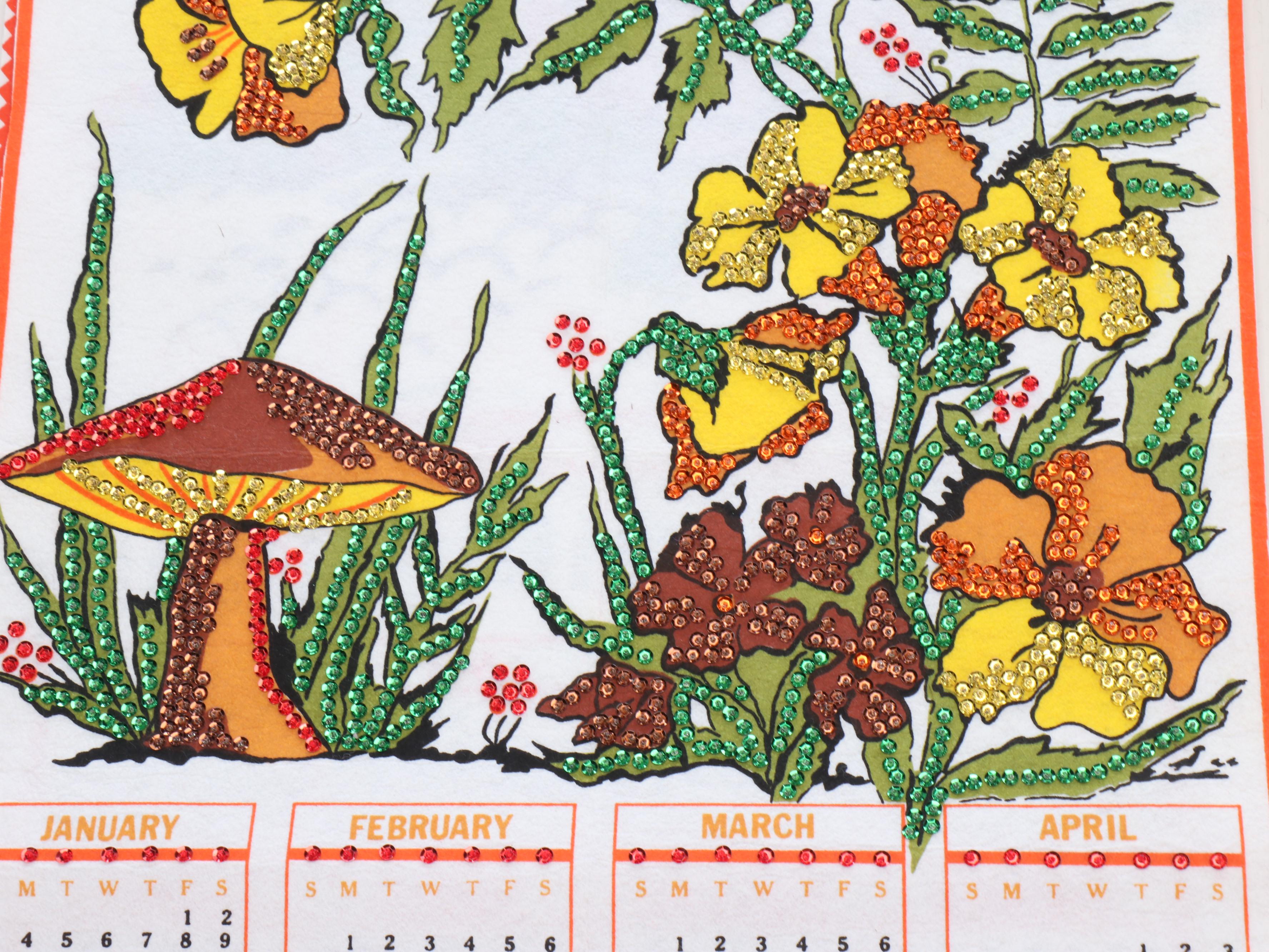 Farm Scene and Other Hand-Embellished Fabric Wall Calendars, 1980s