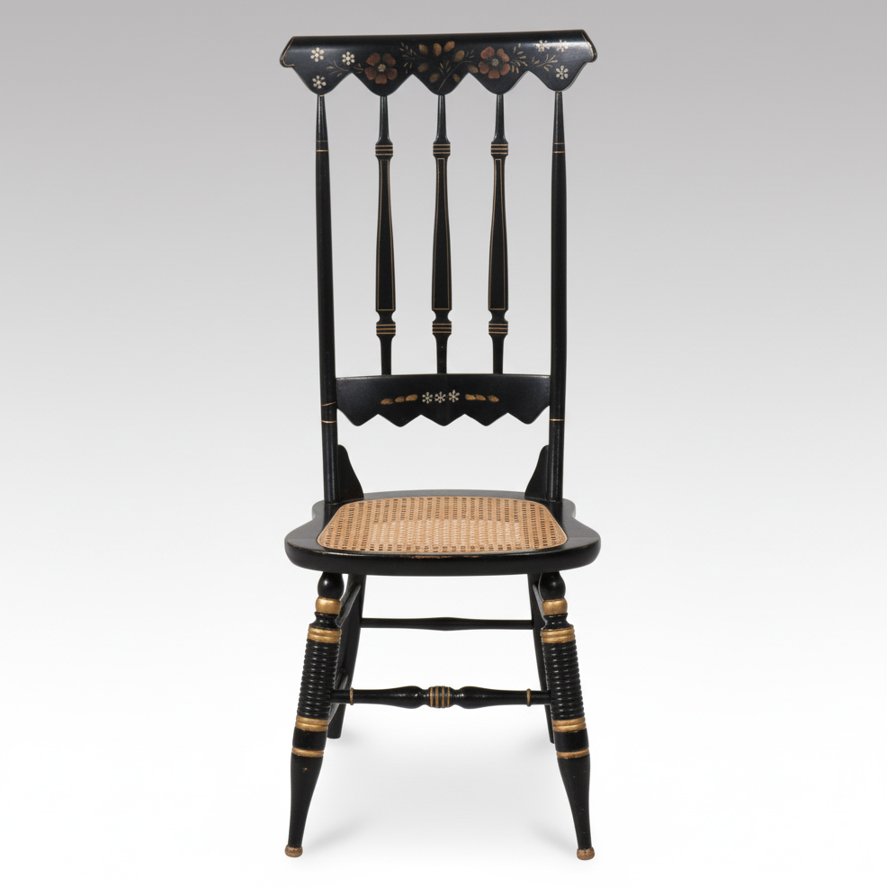 Victorian Hitchcock Style Stencil-Decorated Chair with Cane Seat
