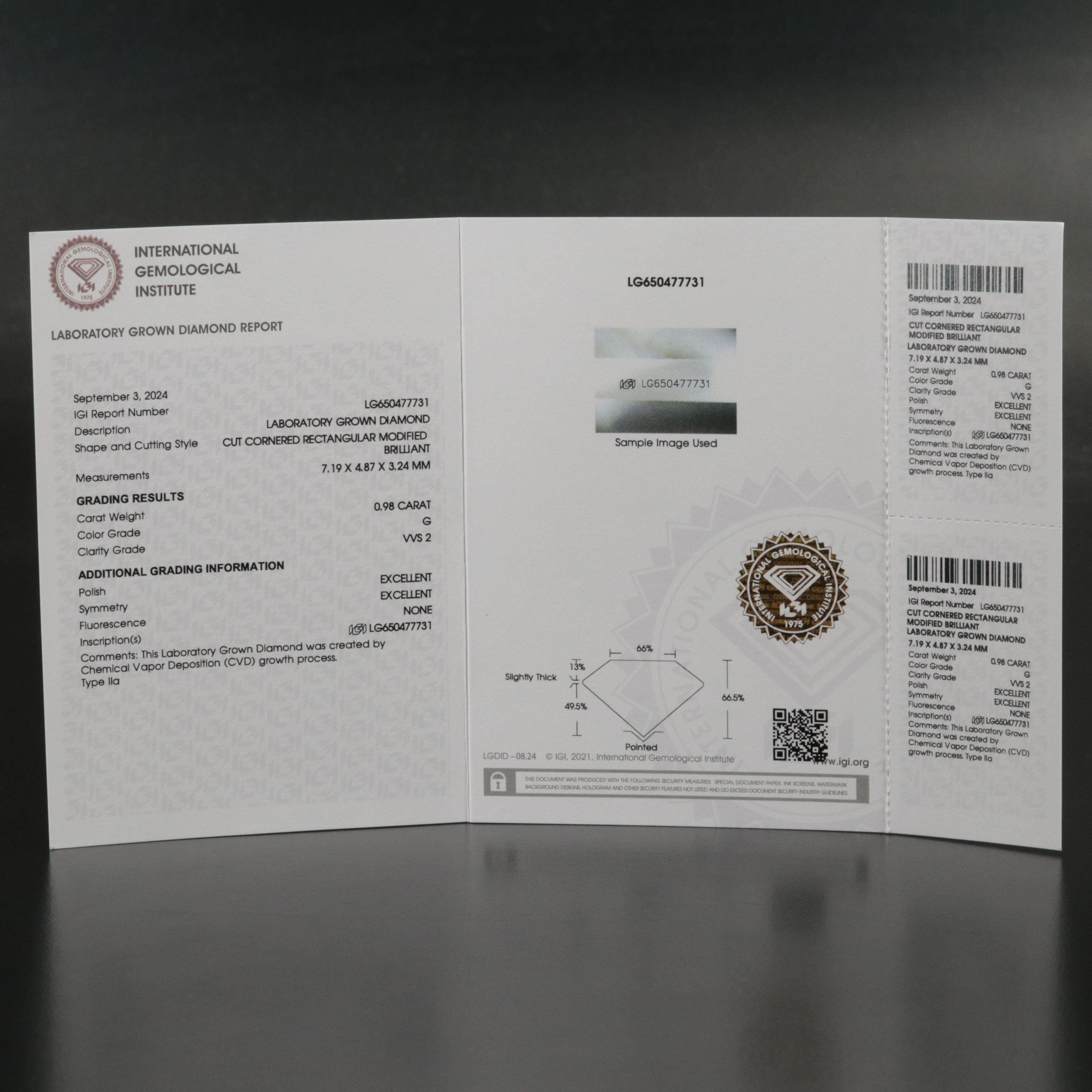 Loose 0.98 CT Lab Grown Diamond with IGI Report