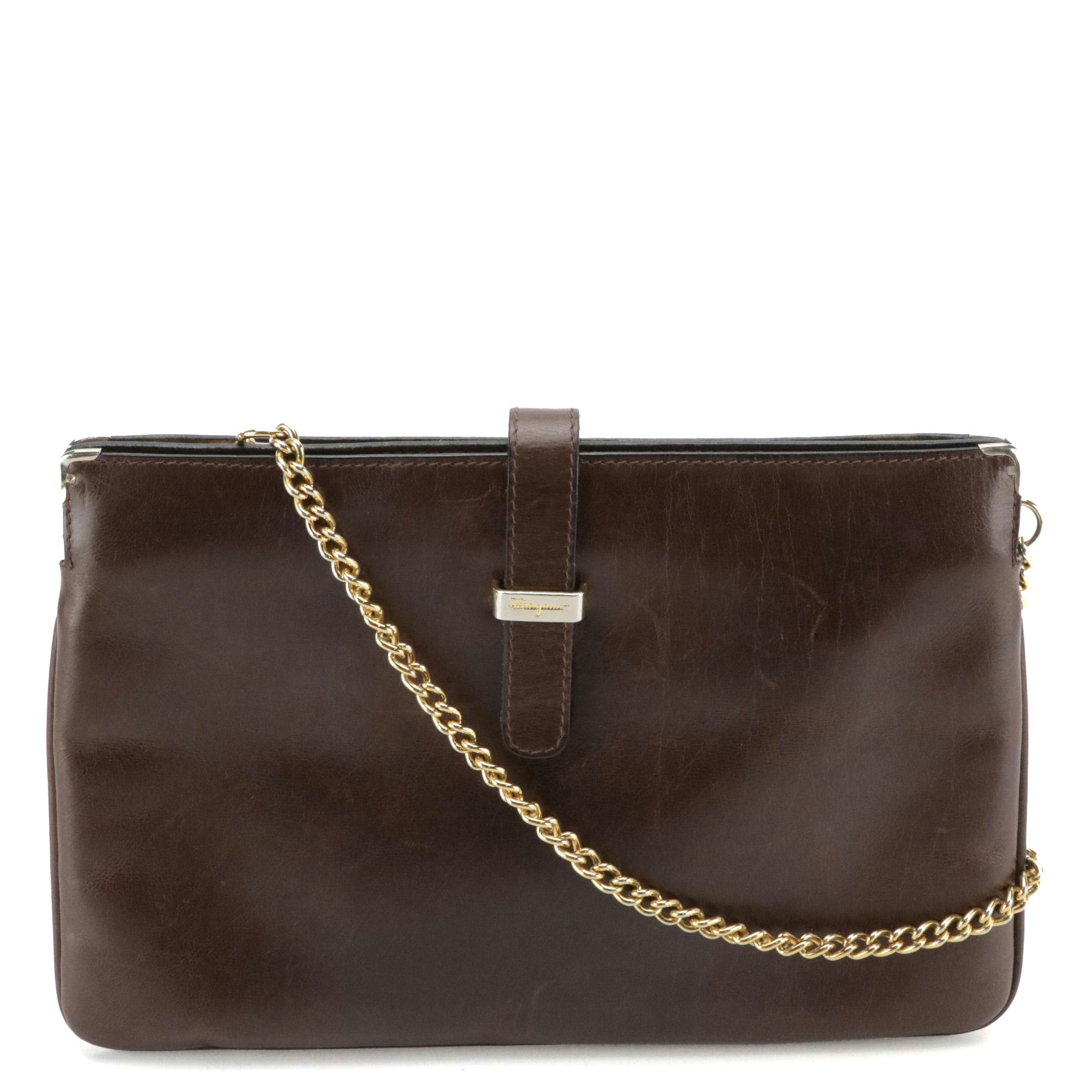 Salvatore Ferragamo Firenze 8 Convertible Clutch in Brown Leather