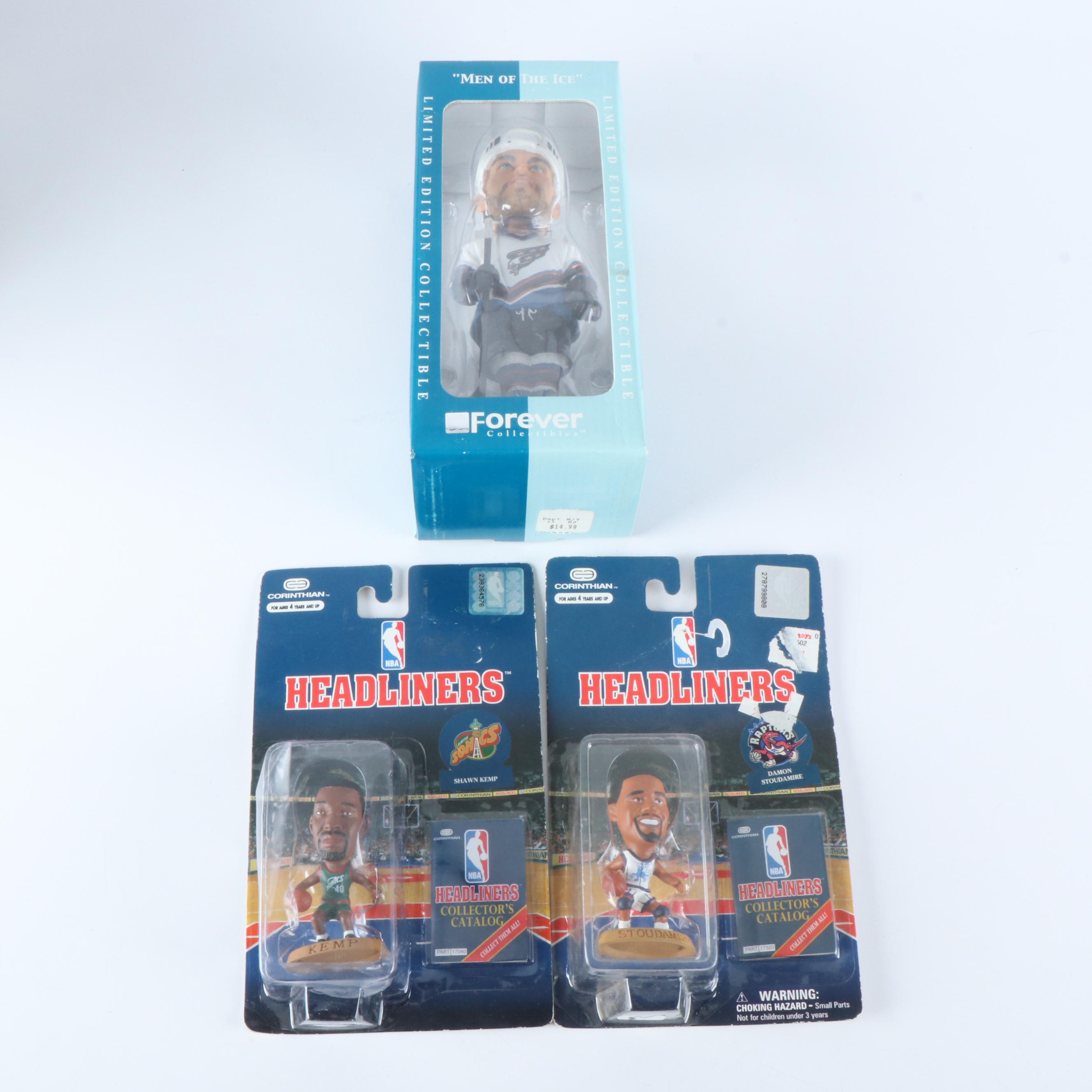 Sports Action Figures, Two Footballs and Trading Cards