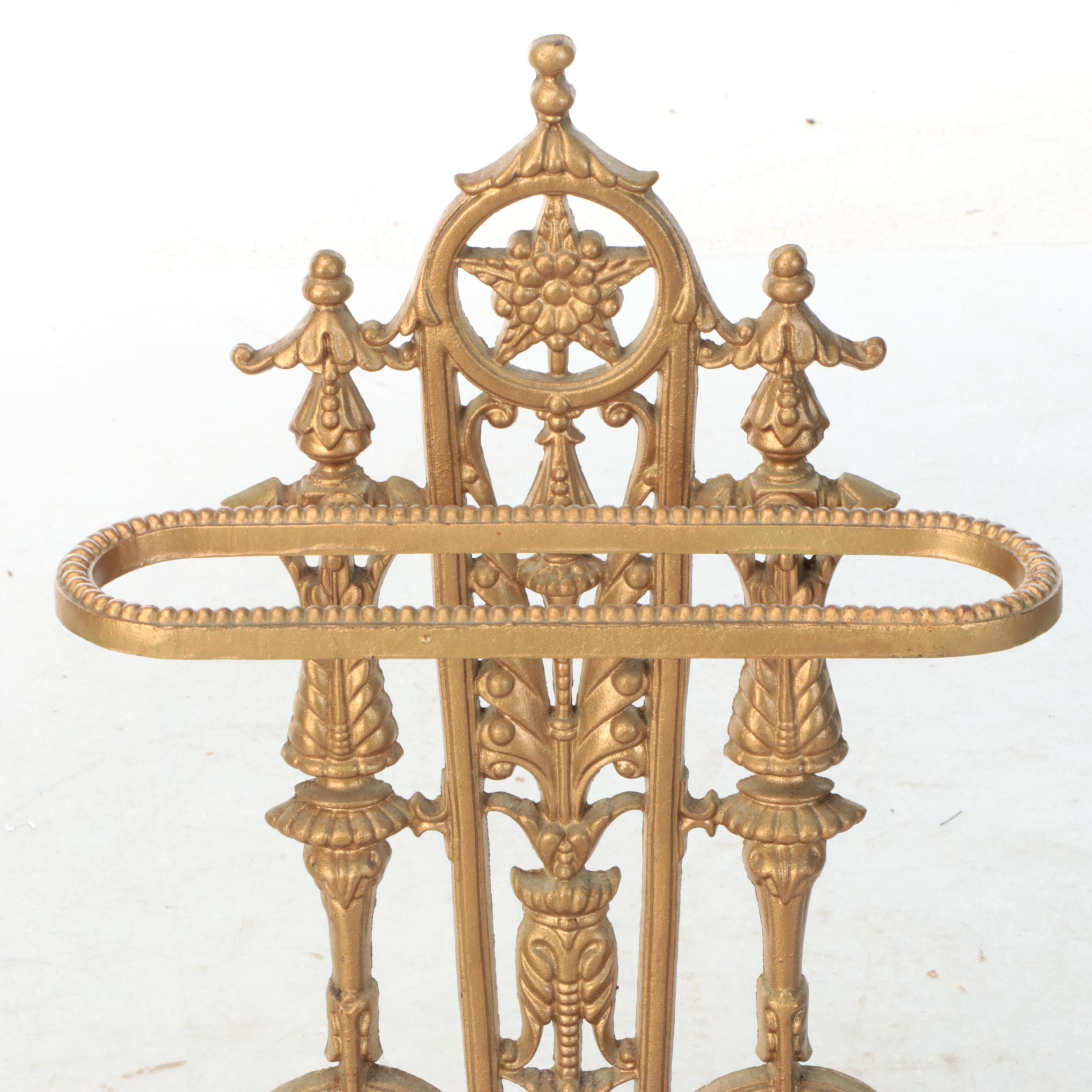 Gilt Finish Cast Iron Umbrella Stand