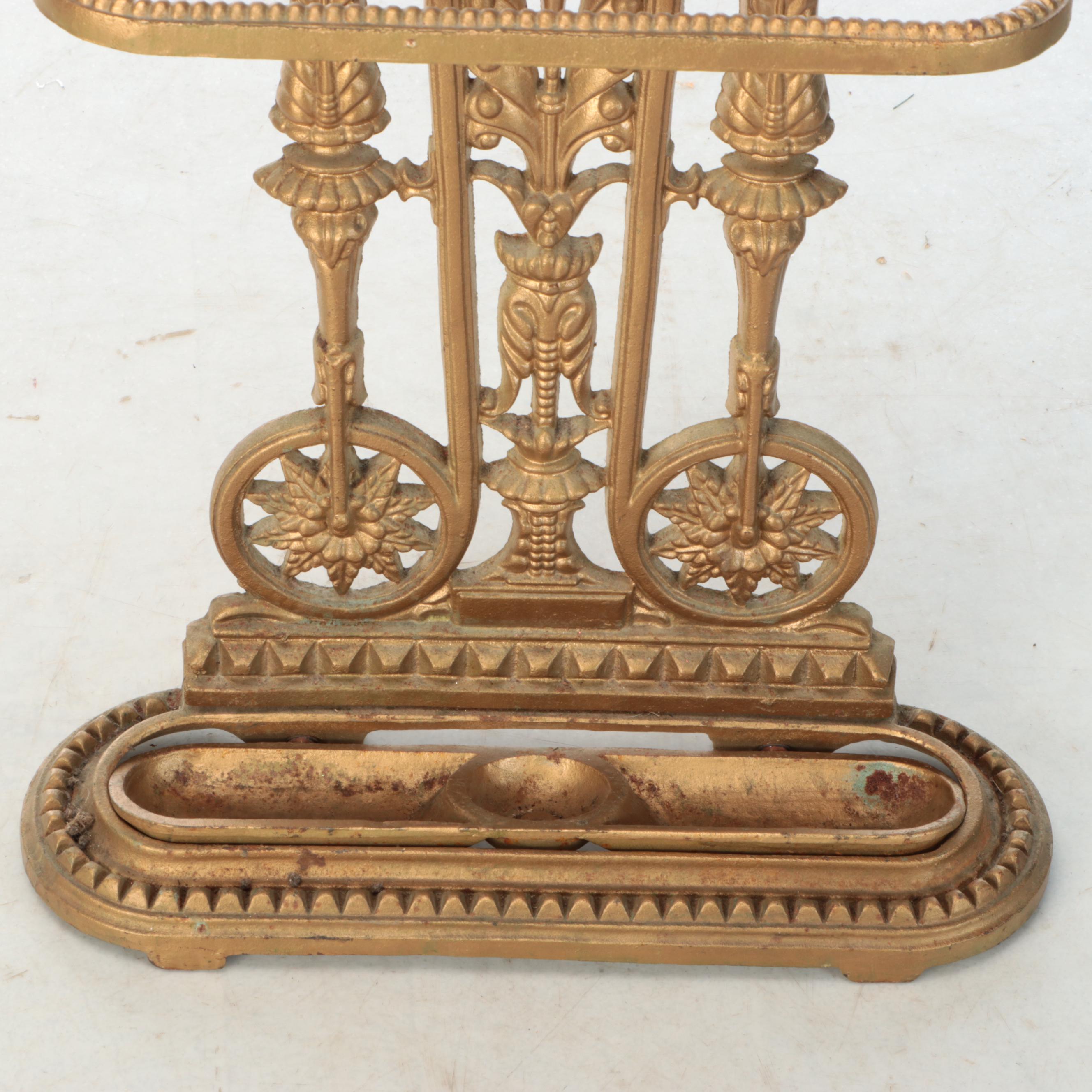 Gilt Finish Cast Iron Umbrella Stand
