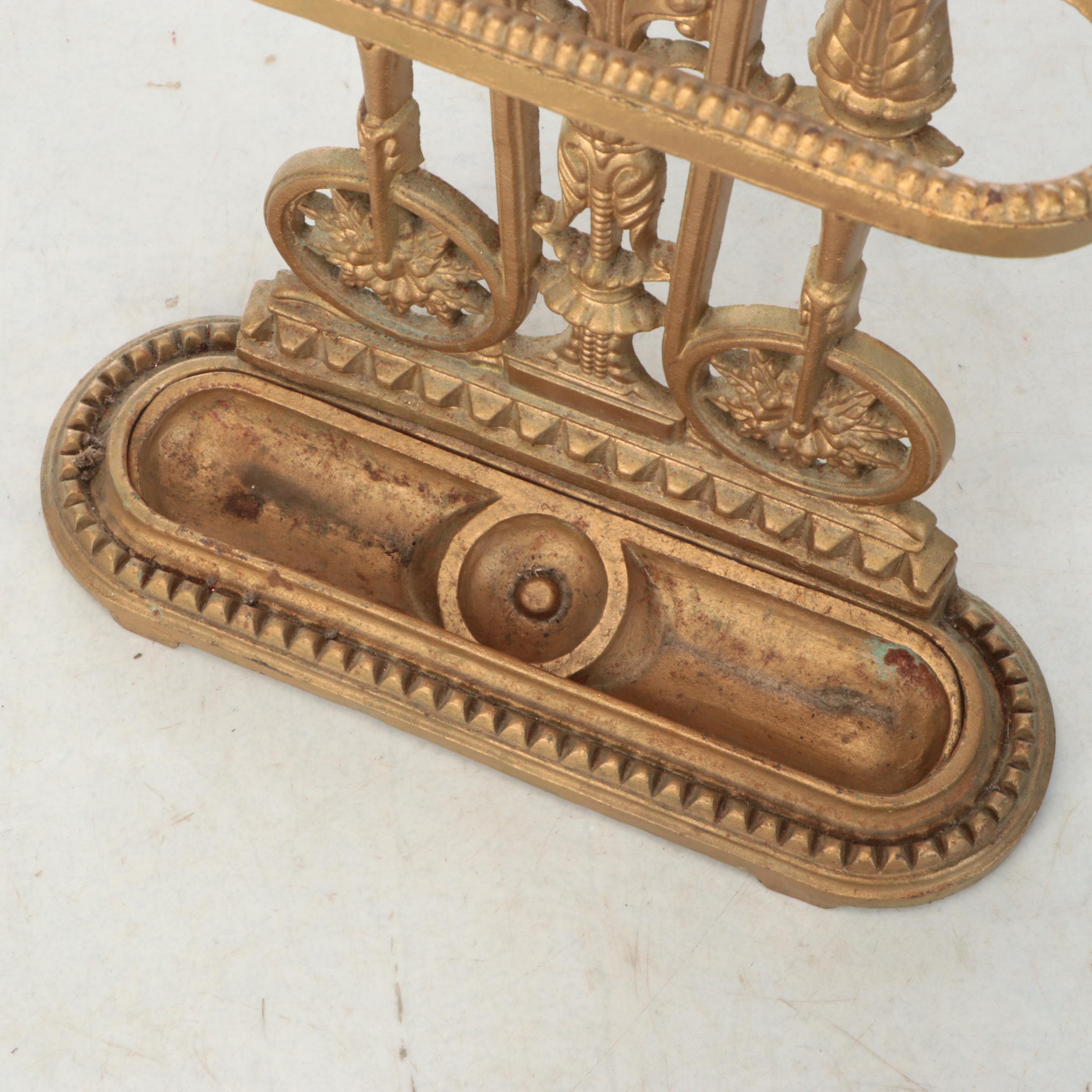 Gilt Finish Cast Iron Umbrella Stand