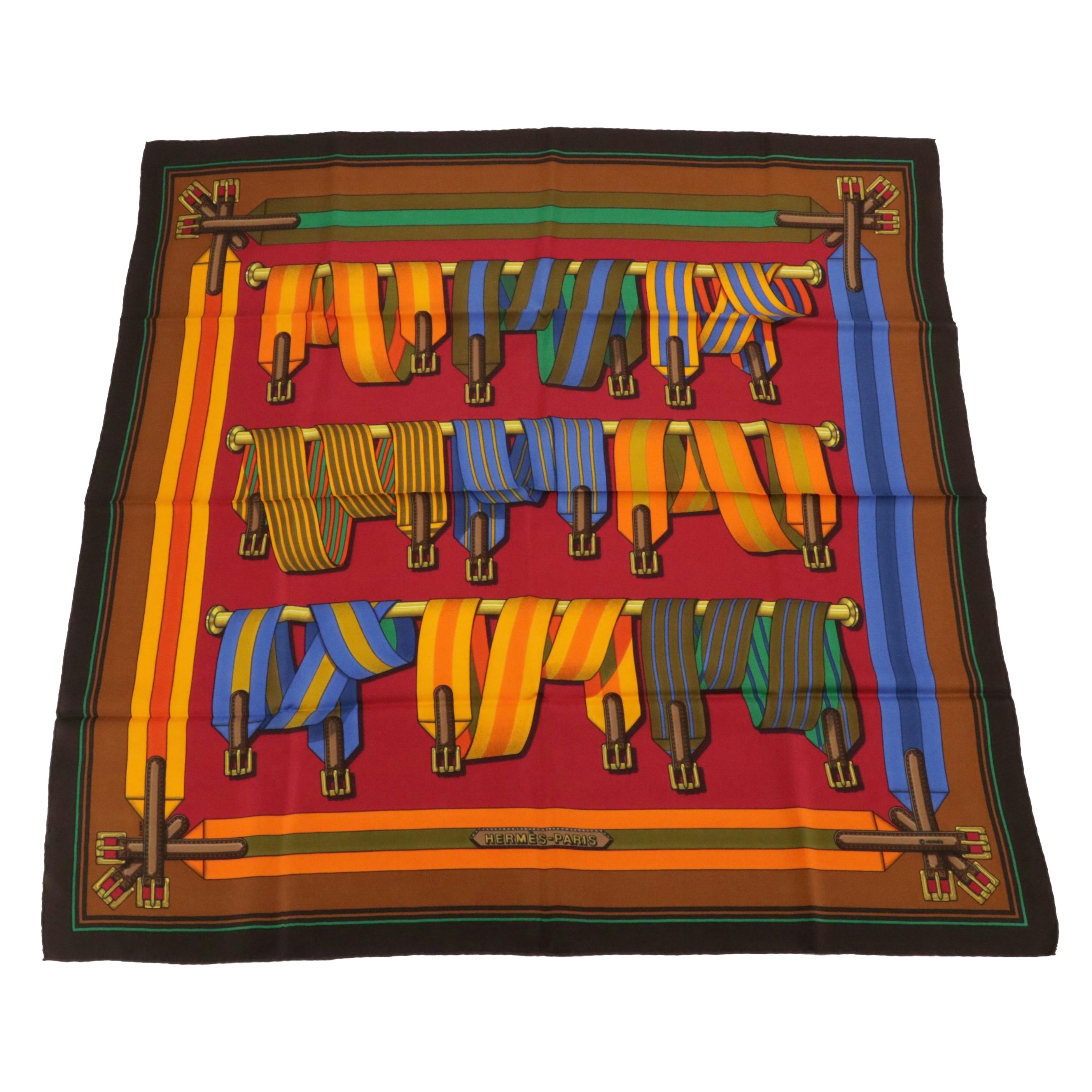 Hermès "Sangles" Scarf 90 in Silk Twill with Box