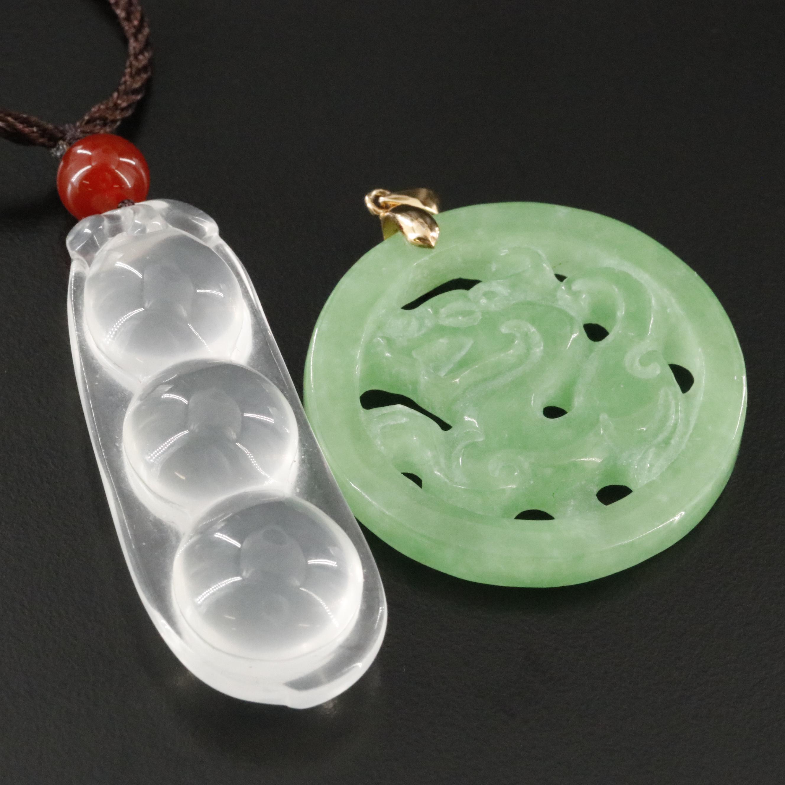 Quartz and Carnelian Pea Pod Necklace with Sterling Quartz Dragon Pendant