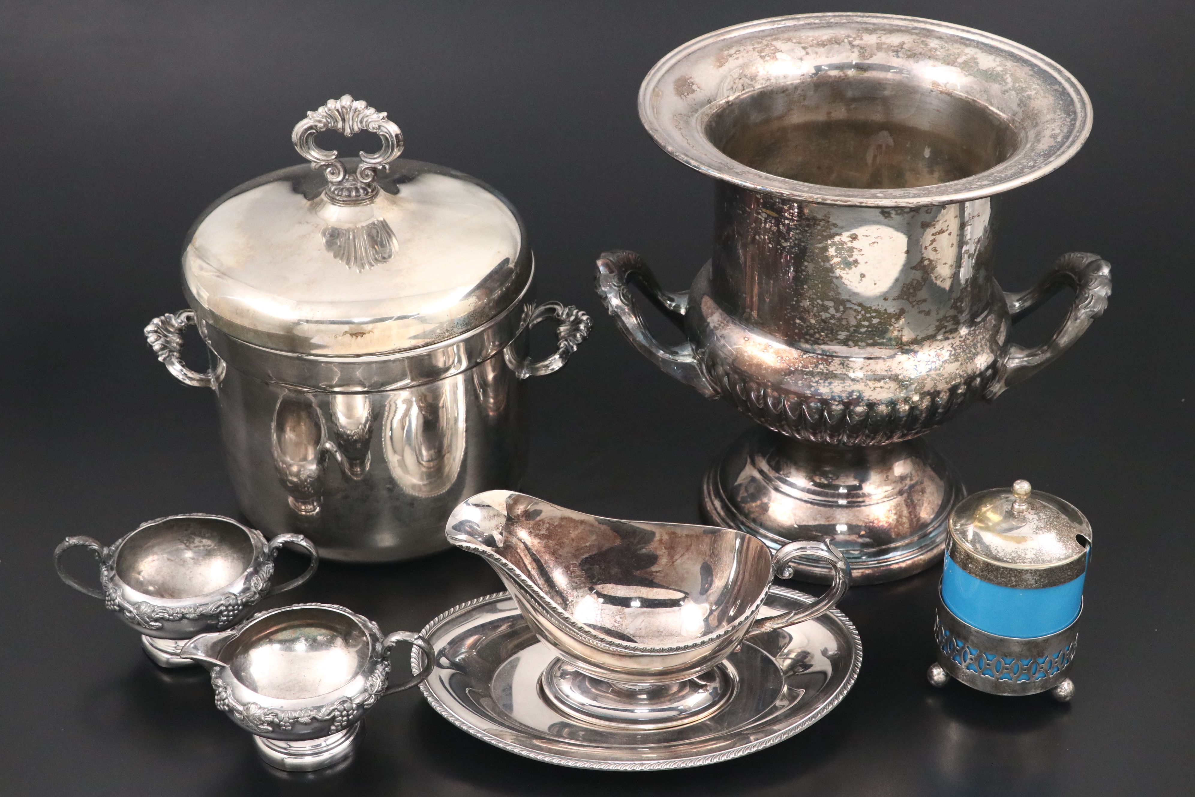 Leonard Silver Plate Compote, F.B. Rogers Ice Buket, and More Serveware