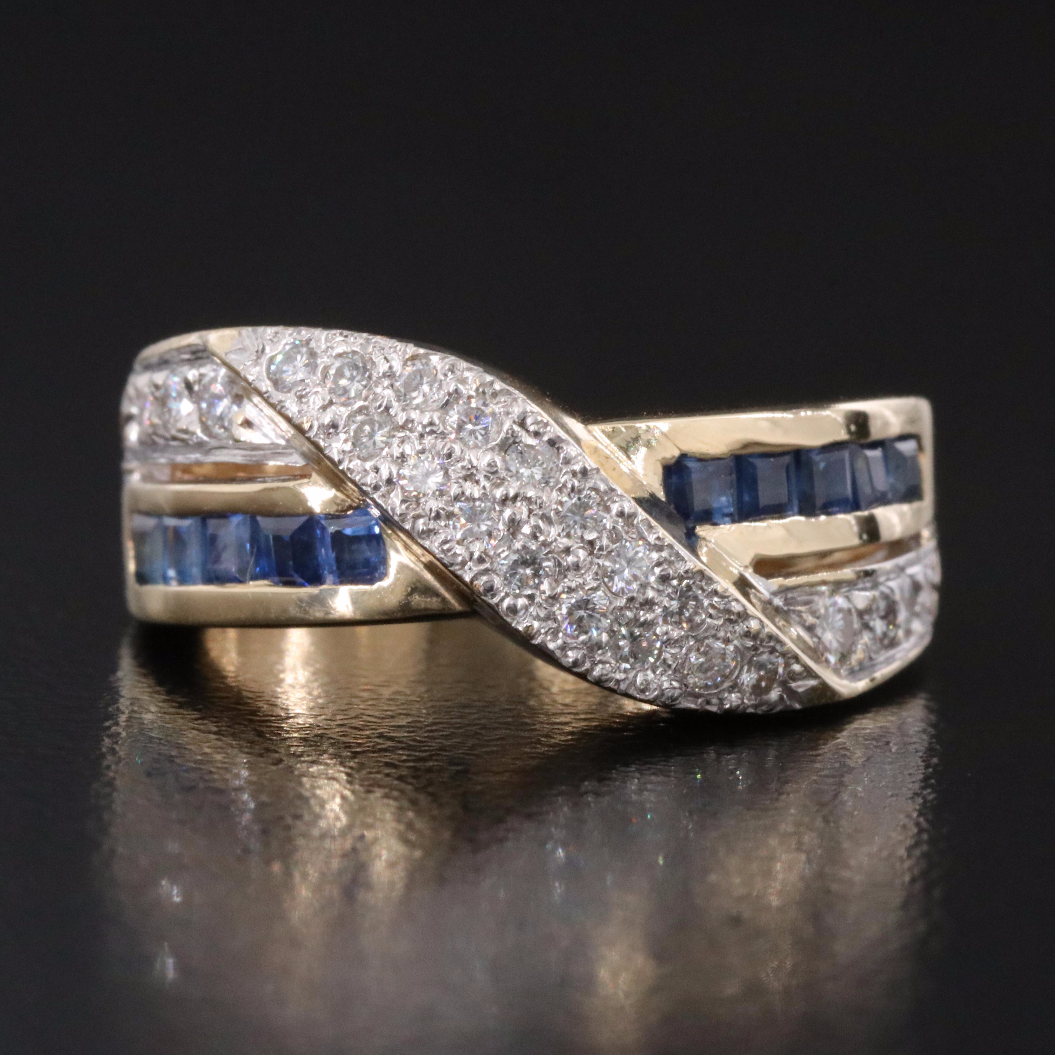 14K Diamond and Sapphire Crossover Ring