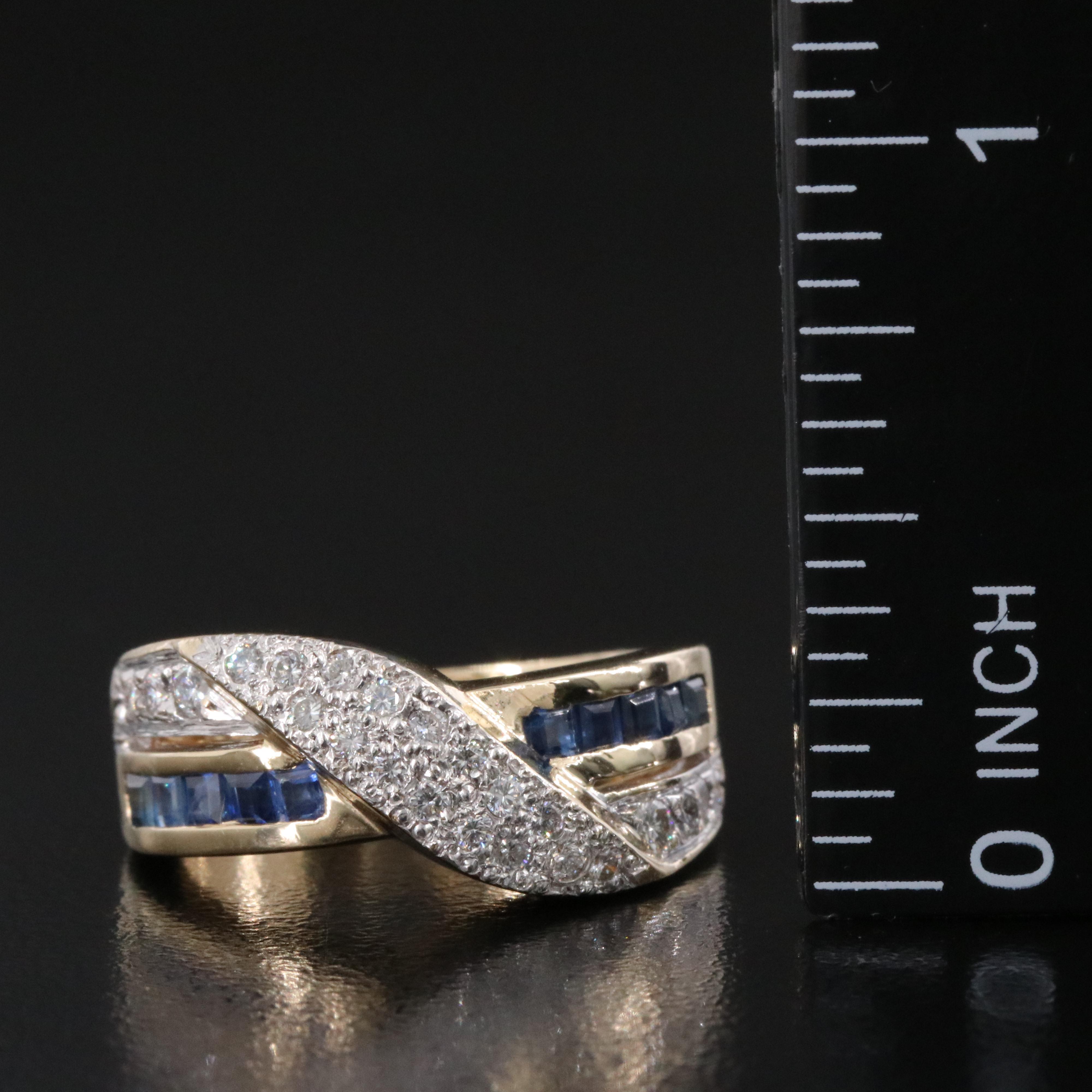 14K Diamond and Sapphire Crossover Ring