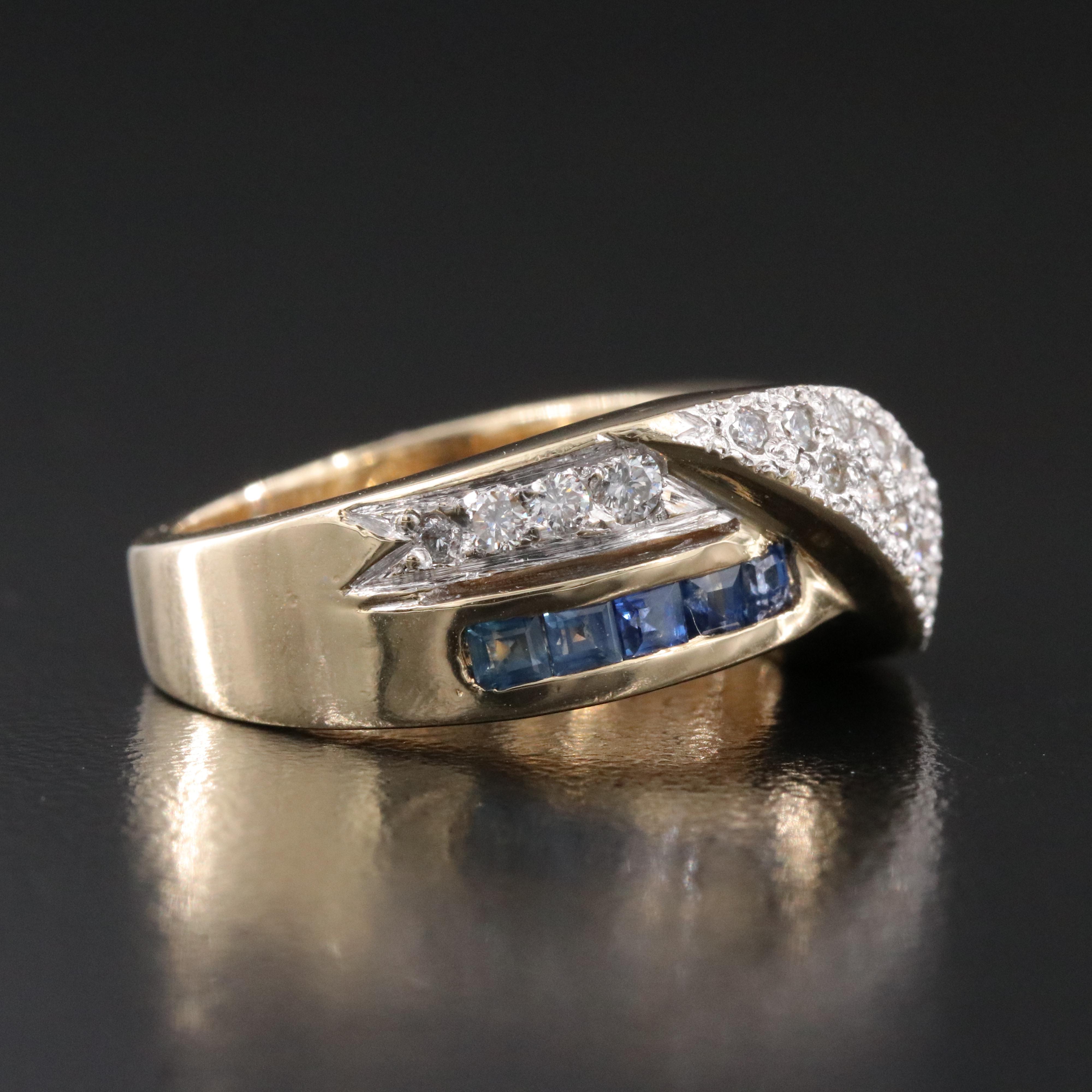 14K Diamond and Sapphire Crossover Ring