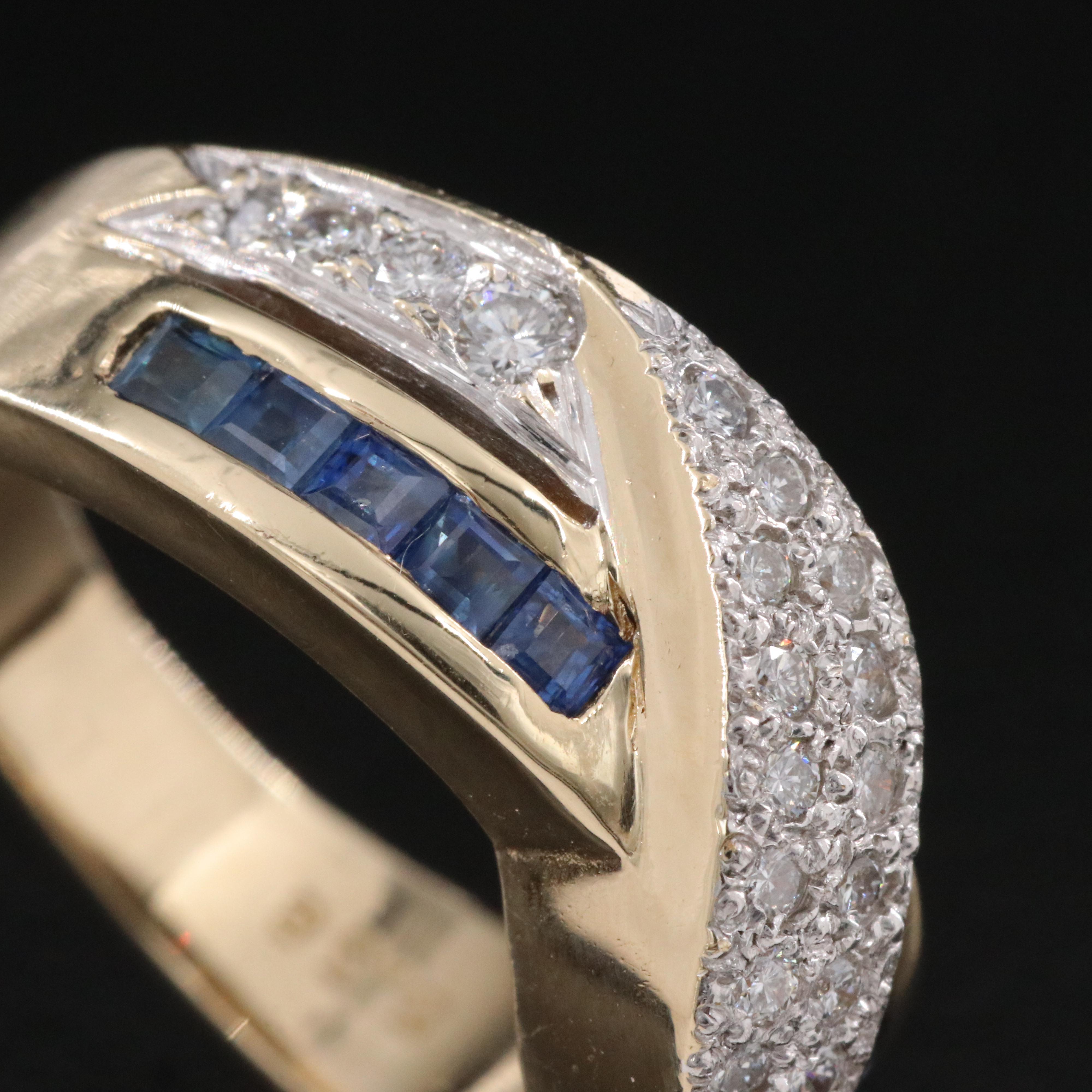 14K Diamond and Sapphire Crossover Ring