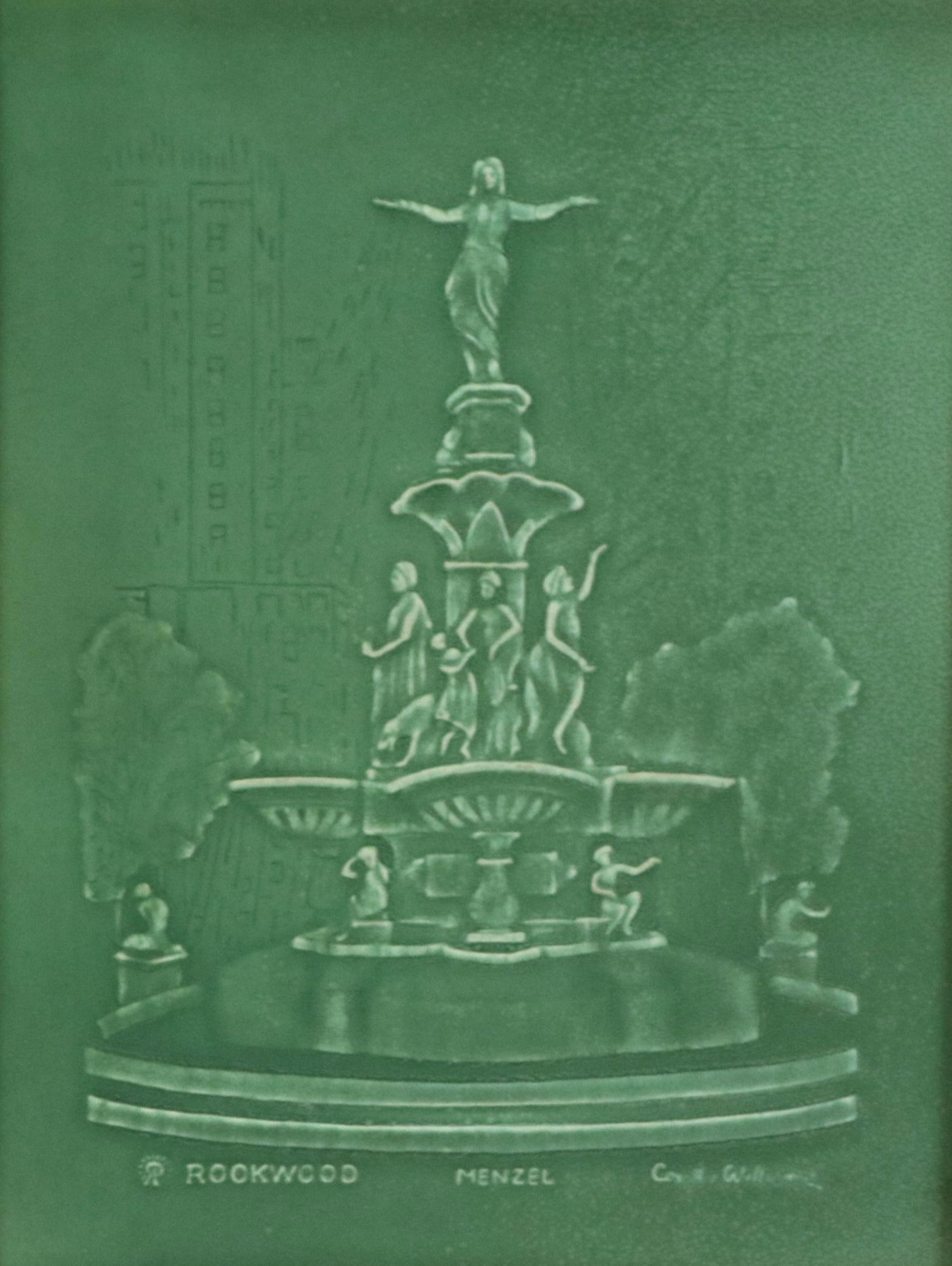 Earl Menzel Rookwood Pottery Tyler Davidson Fountain Plaque, 1957