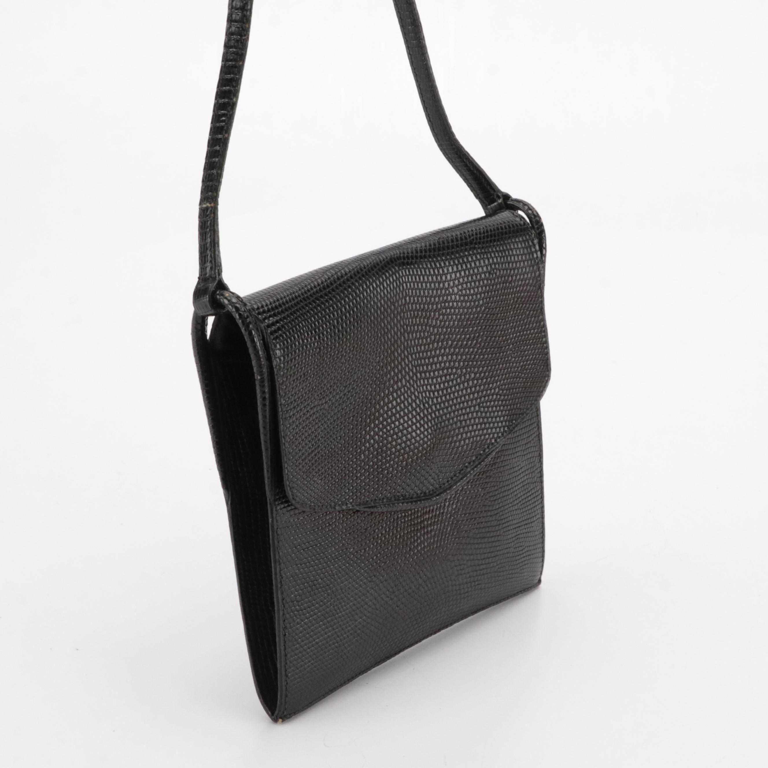 Hermès Vintage Black Lizardskin Leather Shoulder Bag in Box