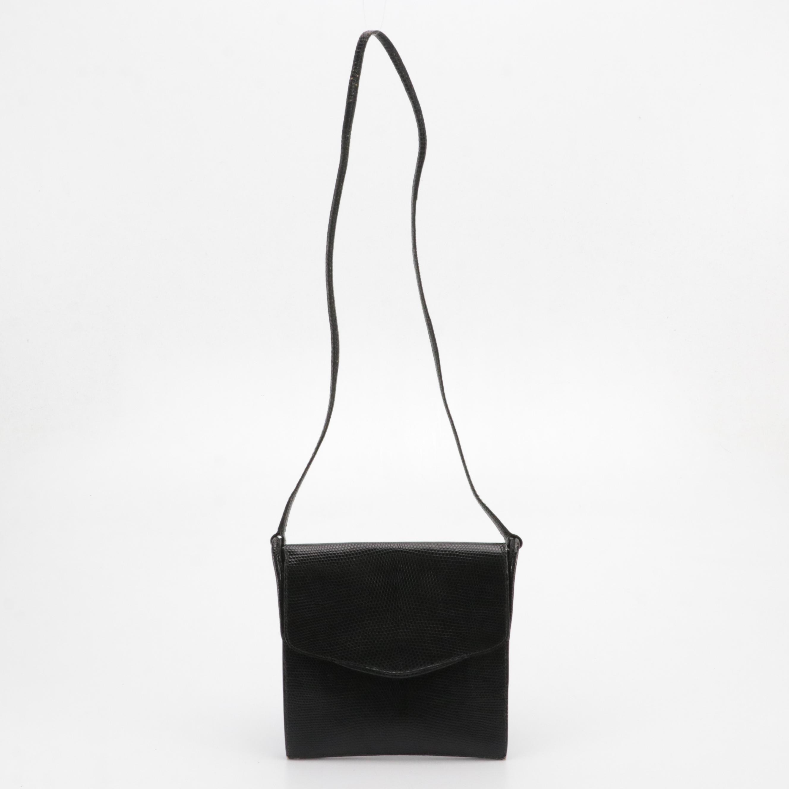 Hermès Vintage Black Lizardskin Leather Shoulder Bag in Box