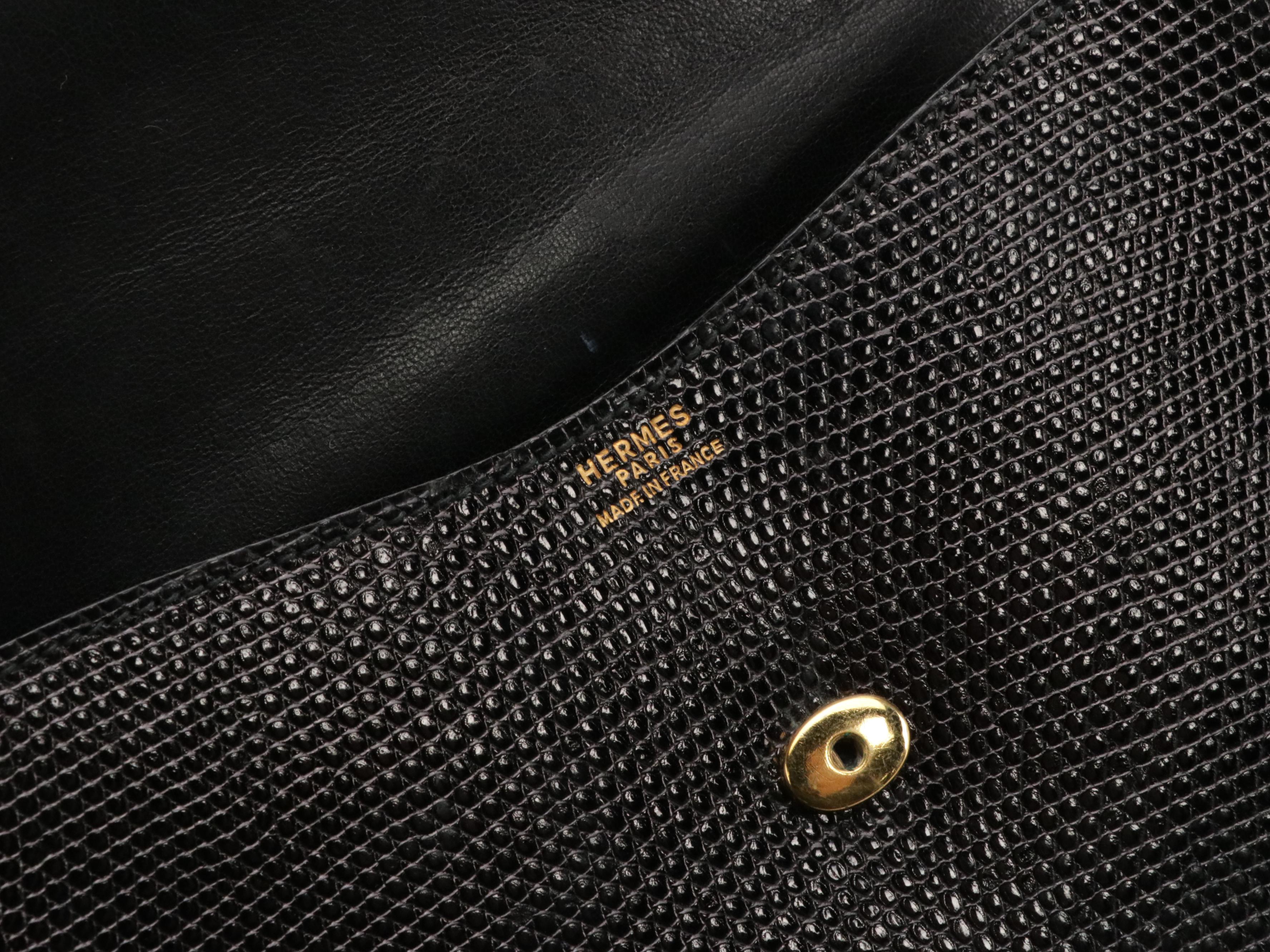 Hermès Vintage Black Lizardskin Leather Shoulder Bag in Box