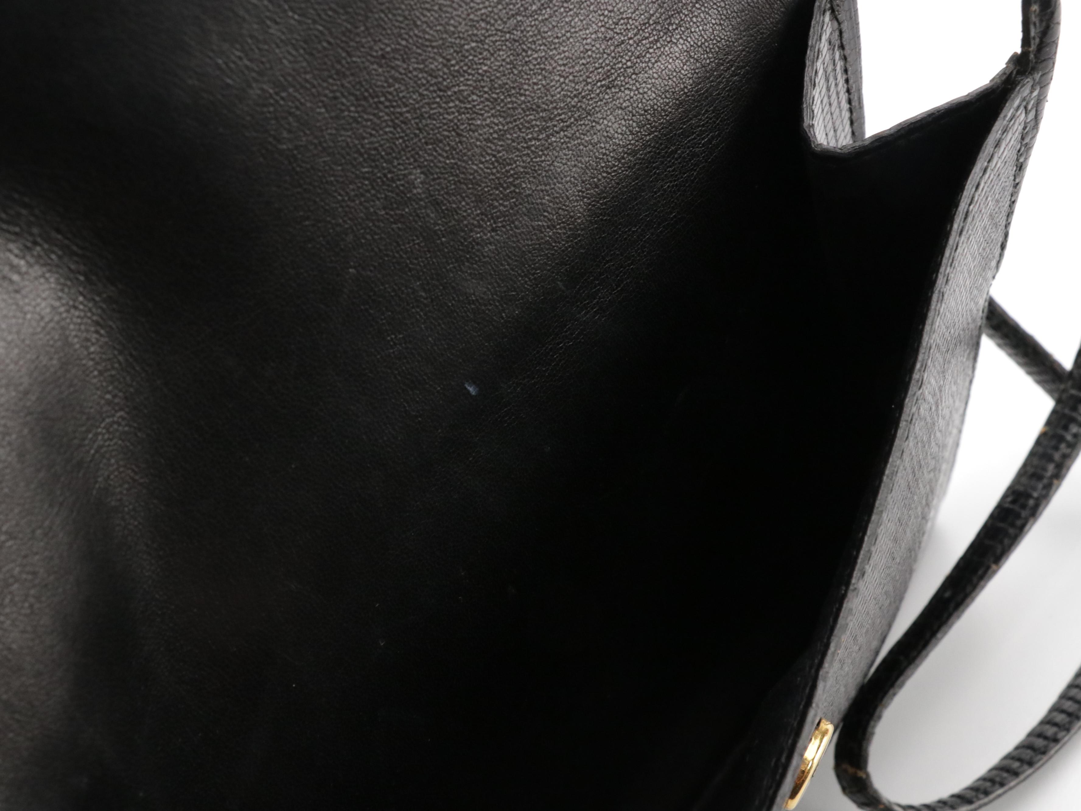 Hermès Vintage Black Lizardskin Leather Shoulder Bag in Box