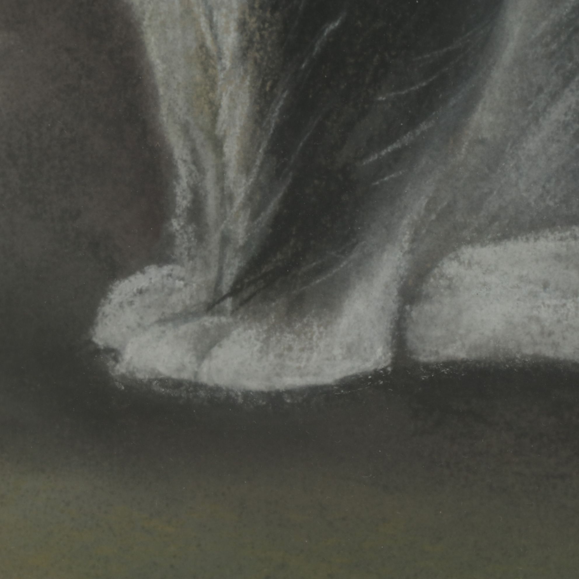 Realistic Charcoal and Pastel Portrait Drawing of a Seated Tuxedo Cat, 1985