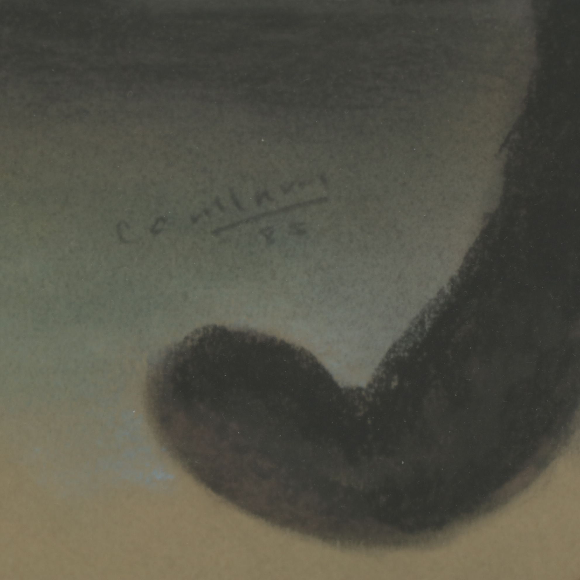 Realistic Charcoal and Pastel Portrait Drawing of a Seated Tuxedo Cat, 1985