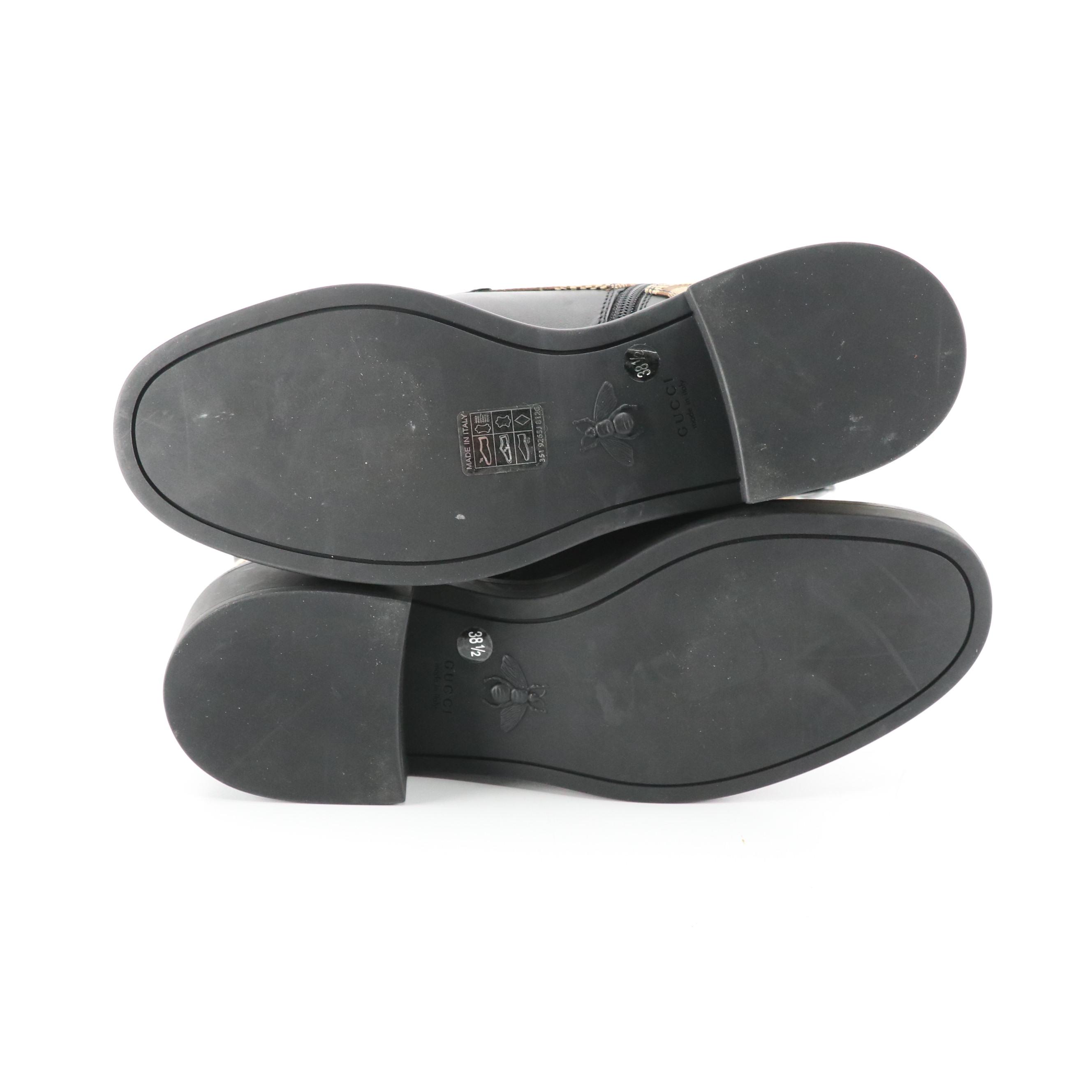 Gucci GG Marmont Strap Combat Boots in Jumbo Monogram Canvas & Calfskin Leather