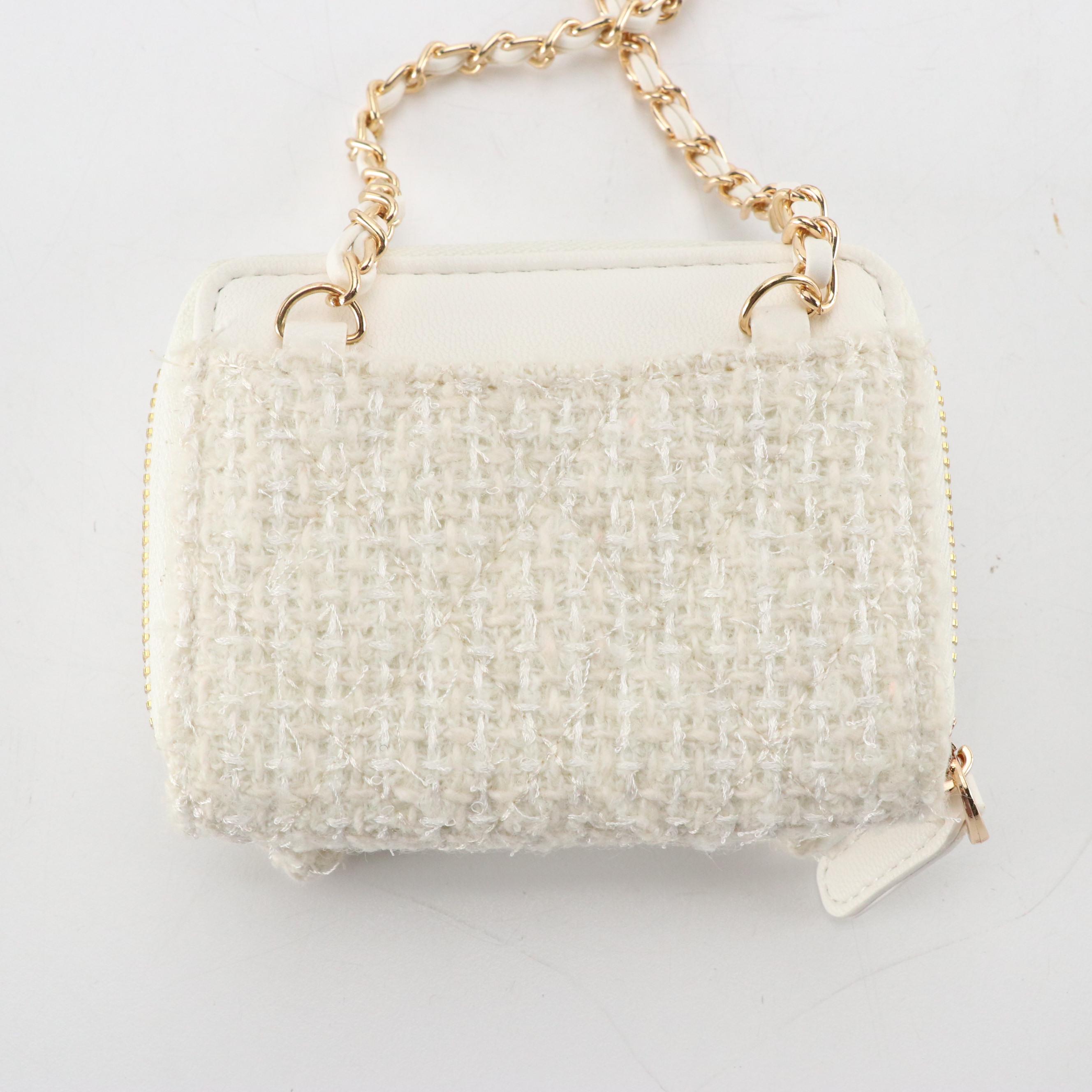 Chanel VIP Gift Mini Bow Card Holder on Chain in Bouclé Tweed with Box