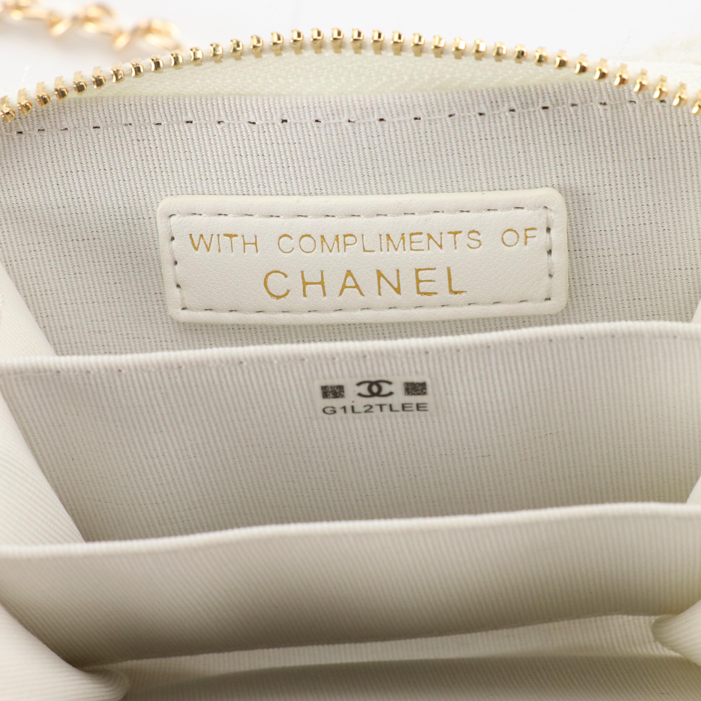 Chanel VIP Gift Mini Bow Card Holder on Chain in Bouclé Tweed with Box