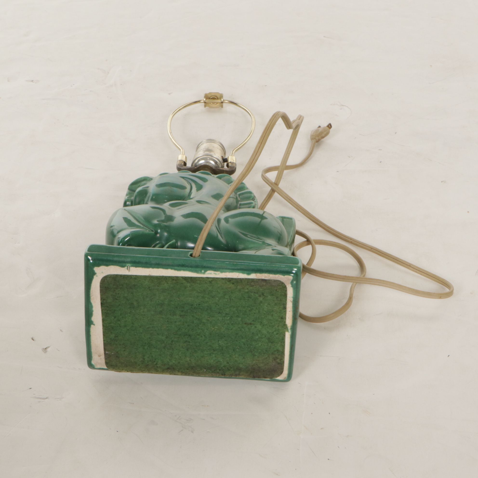 Mid Century Modern Trojan Horse Table Lamp with Black Silk Shade