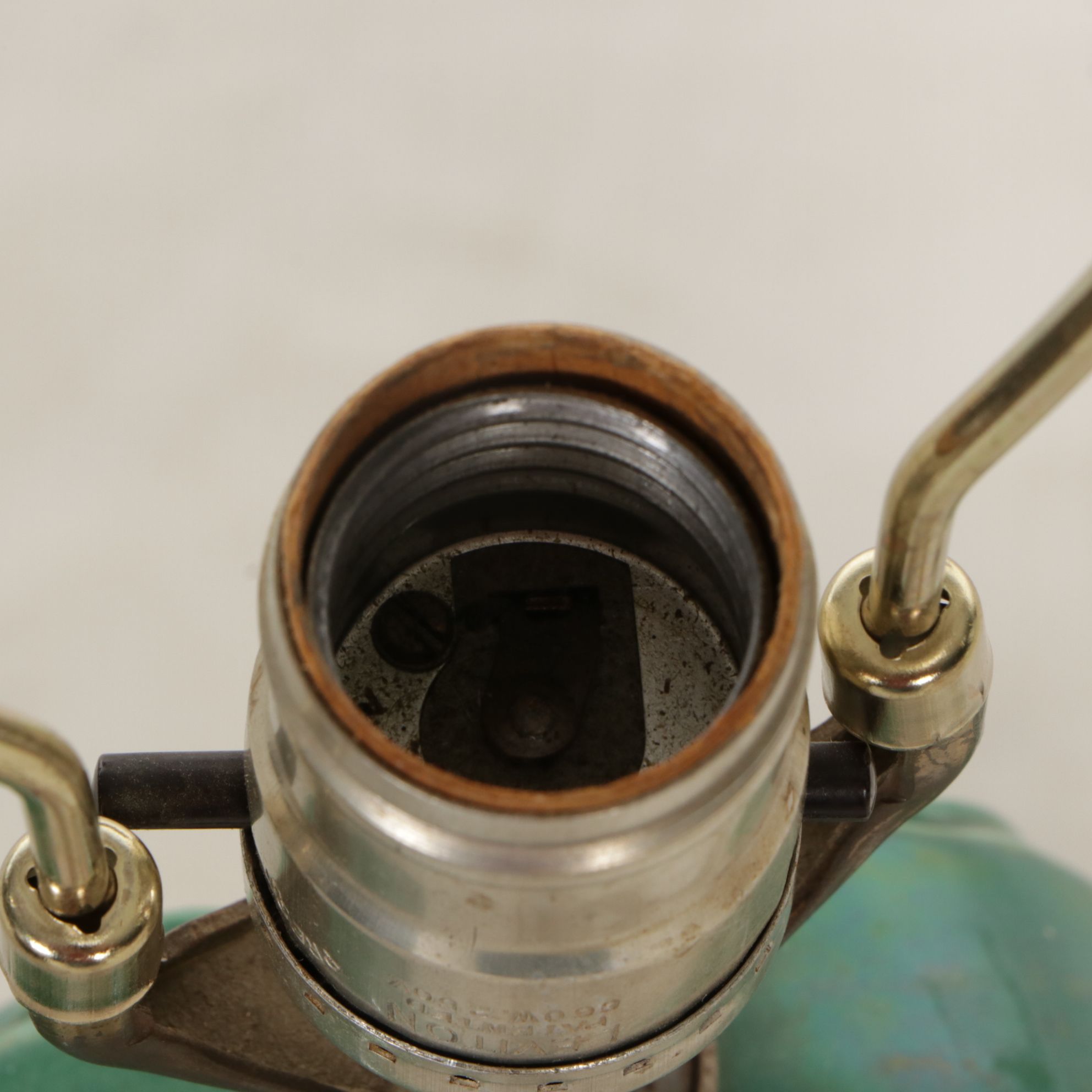 Mid Century Modern Trojan Horse Table Lamp with Black Silk Shade