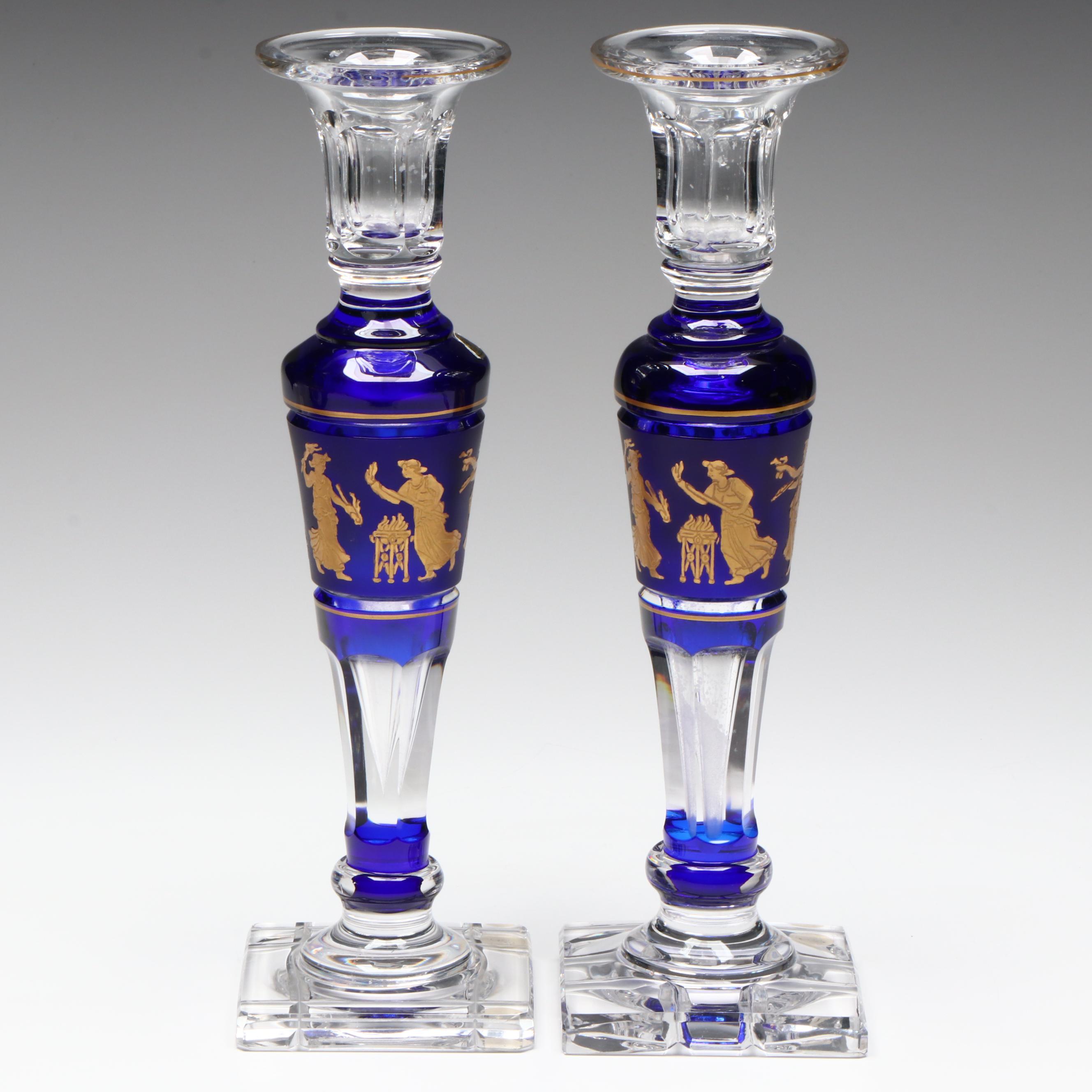 Val St. Lambert "Danse de Flore" Footed Bowl and Candlesticks Garniture Set