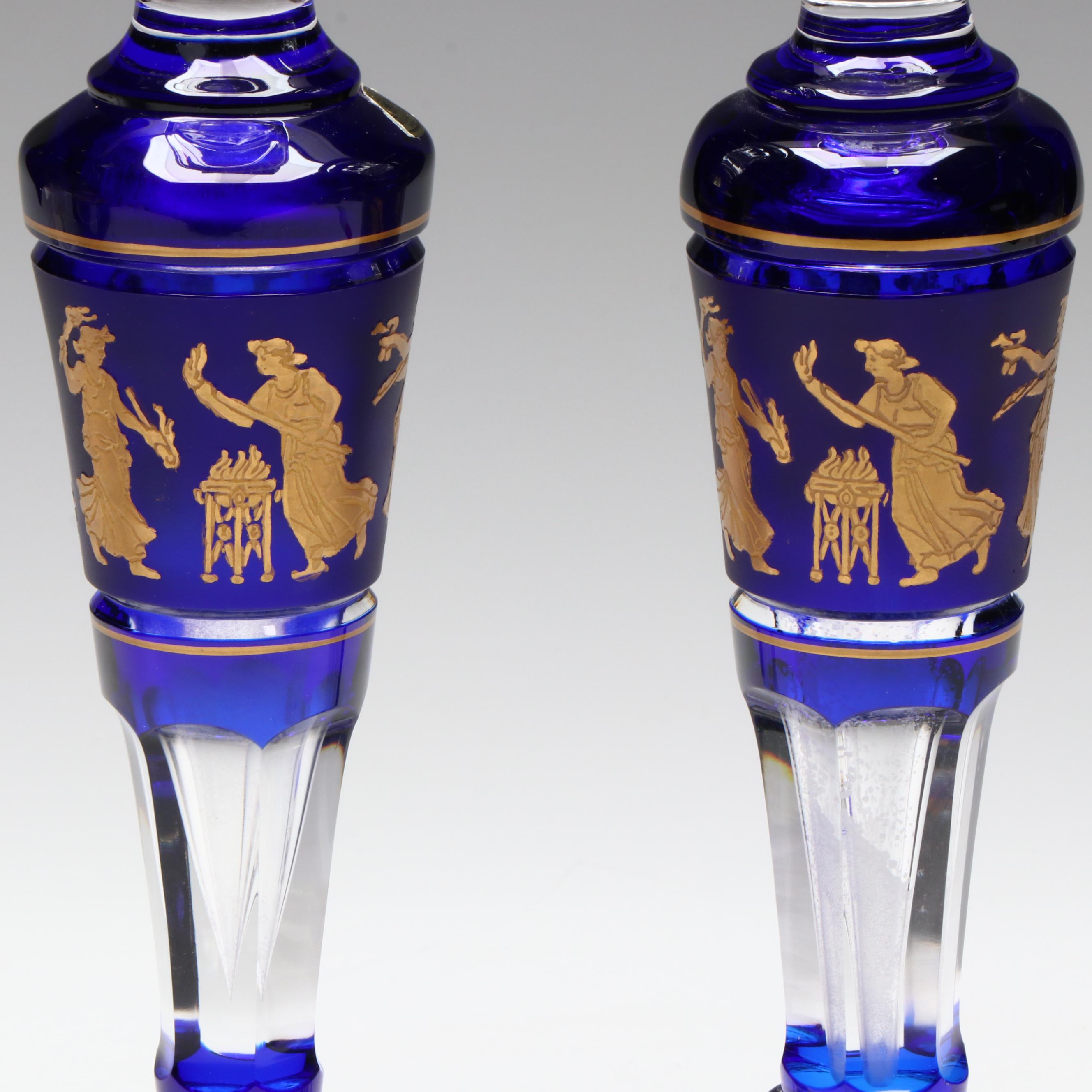 Val St. Lambert "Danse de Flore" Footed Bowl and Candlesticks Garniture Set