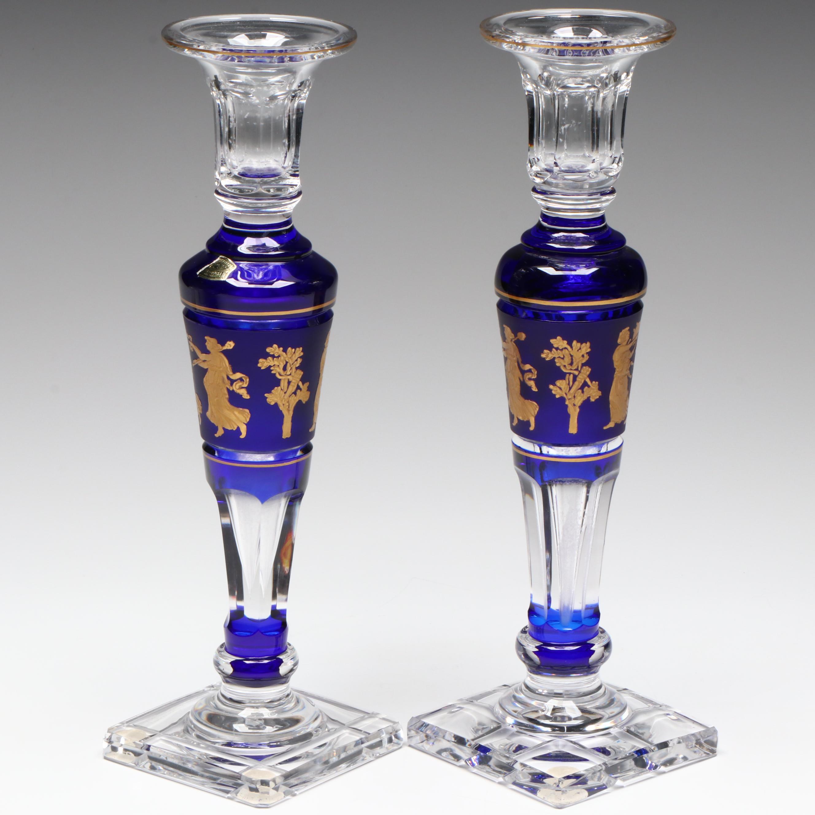 Val St. Lambert "Danse de Flore" Footed Bowl and Candlesticks Garniture Set