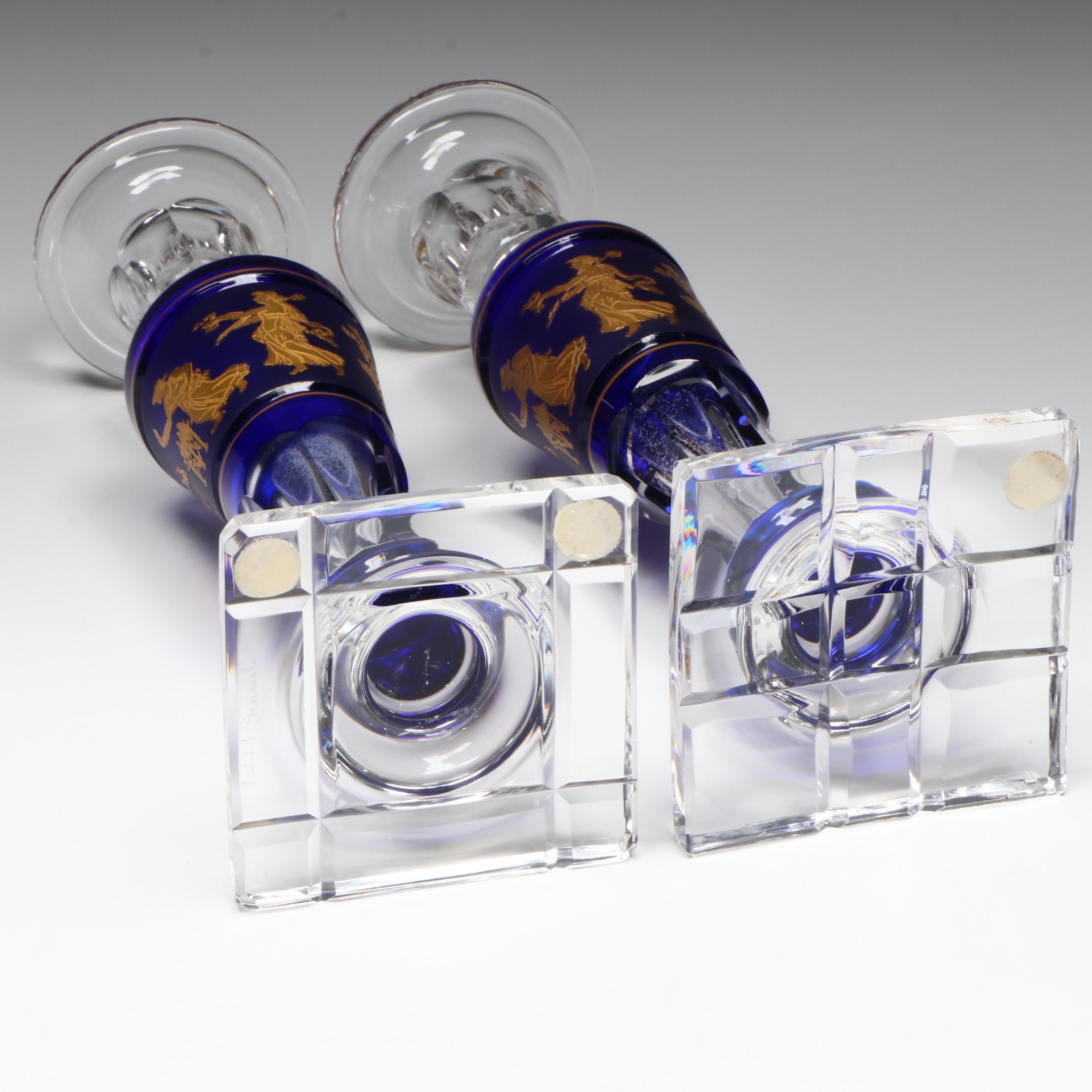 Val St. Lambert "Danse de Flore" Footed Bowl and Candlesticks Garniture Set