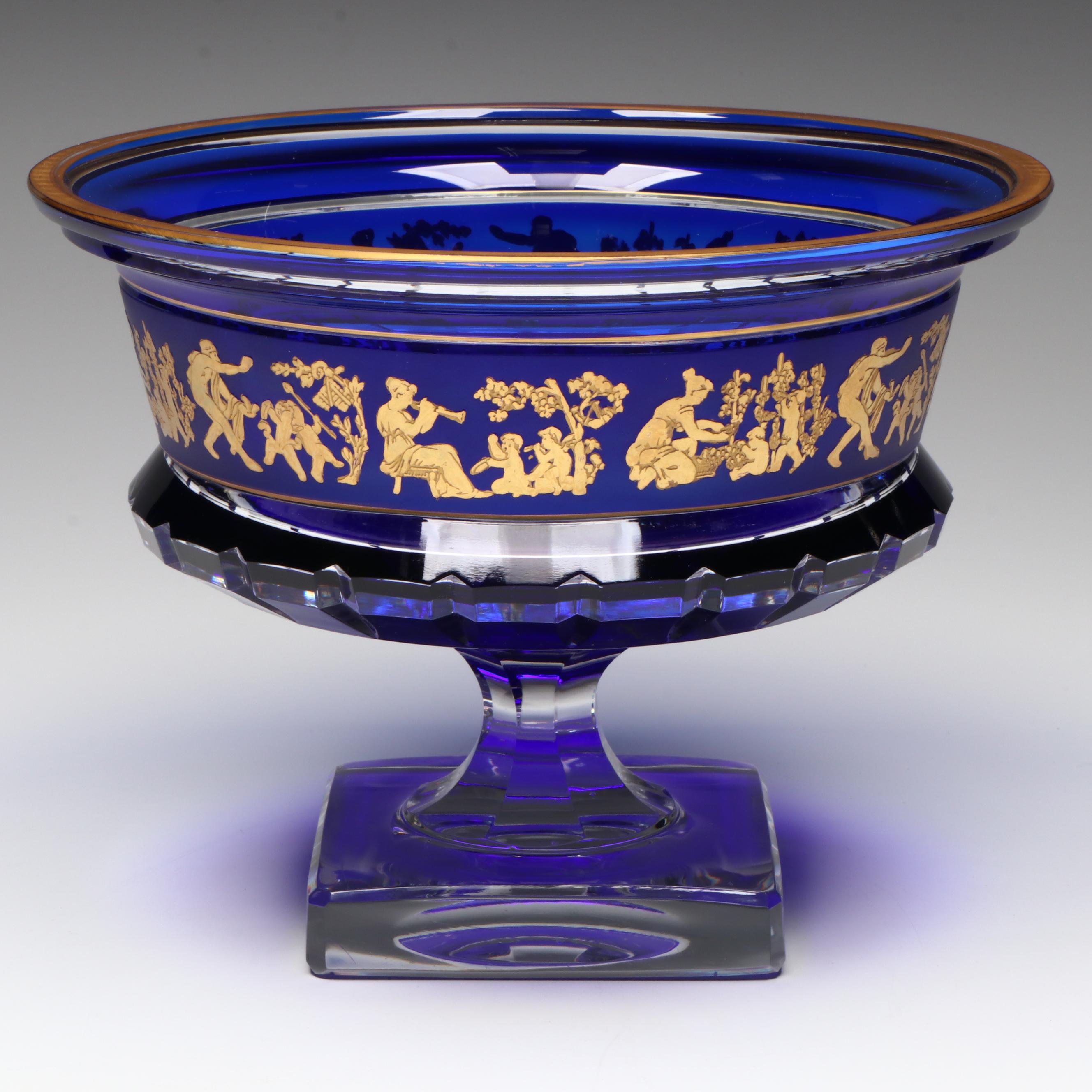 Val St. Lambert "Danse de Flore" Footed Bowl and Candlesticks Garniture Set