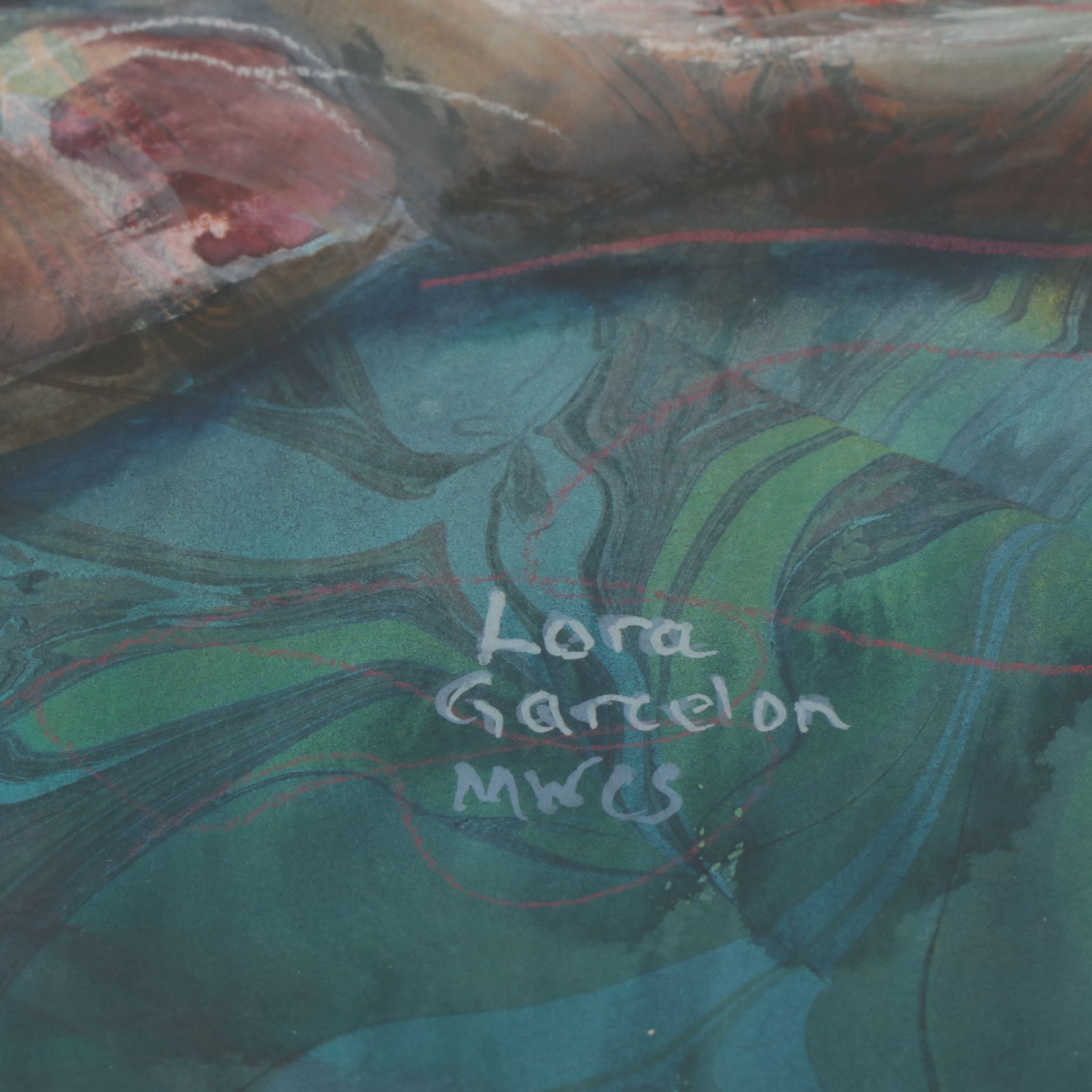 Lora Garcelon Stylized Watercolor Portrait Painting of Cat, Early 21st Century