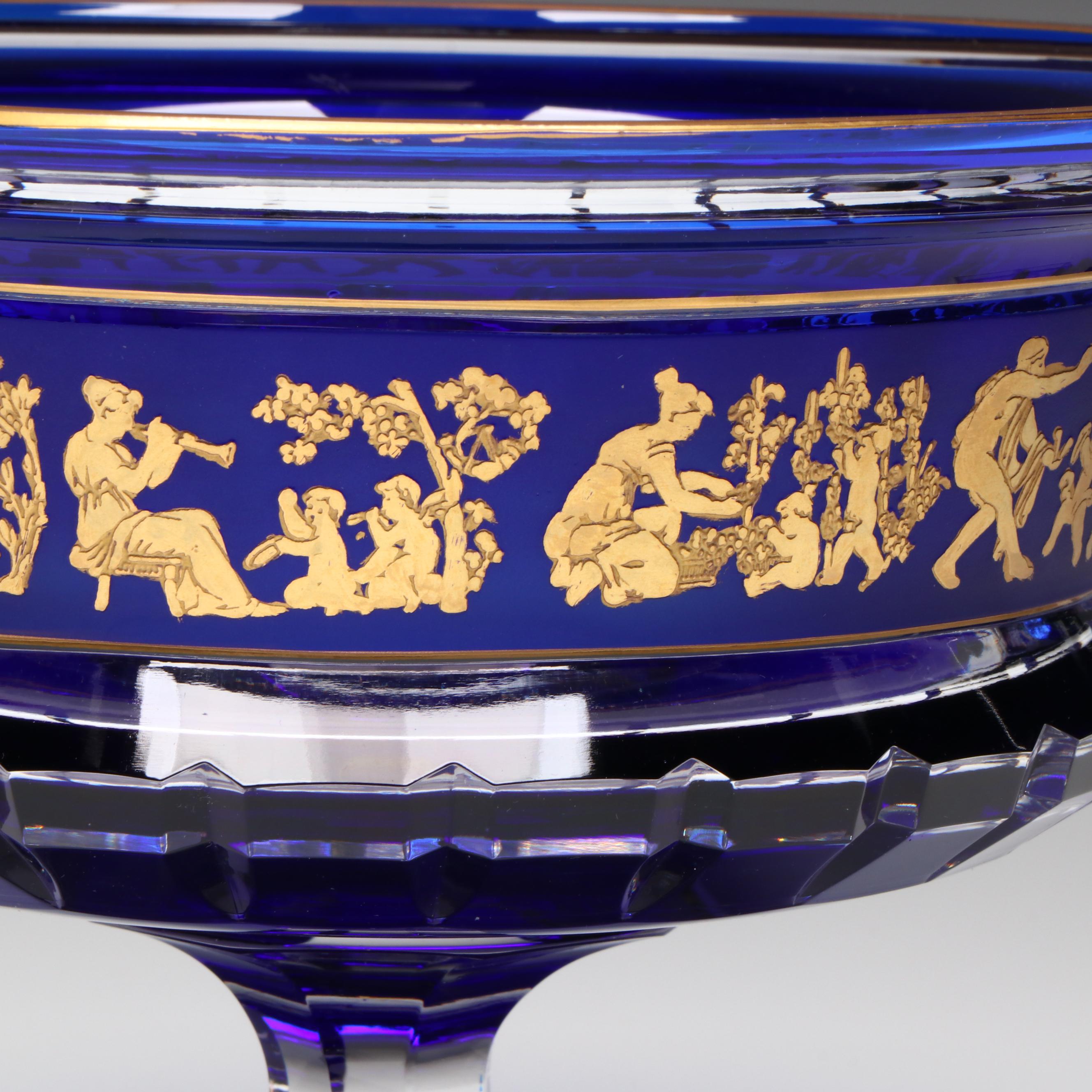 Val St. Lambert "Danse de Flore" Footed Bowl and Candlesticks Garniture Set