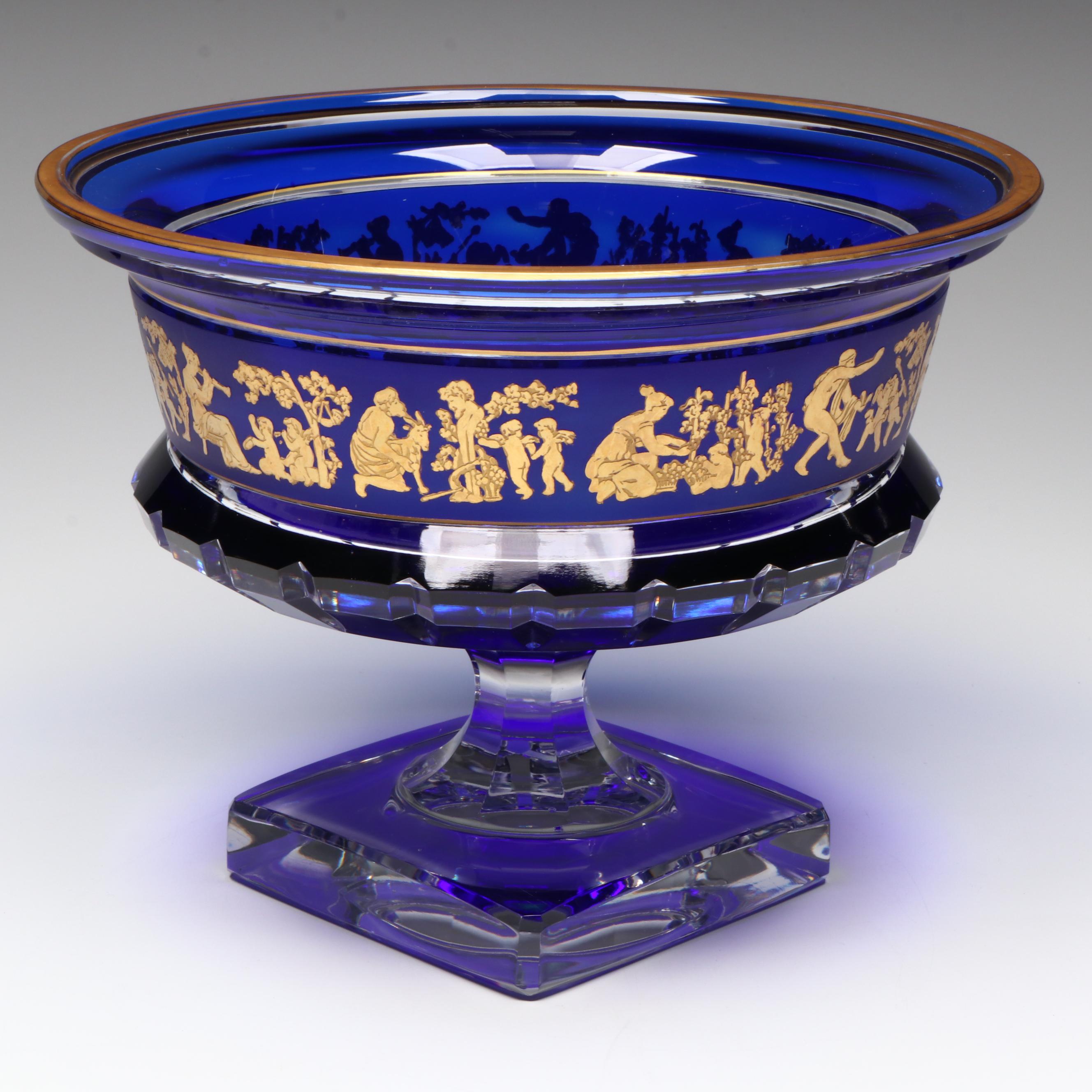 Val St. Lambert "Danse de Flore" Footed Bowl and Candlesticks Garniture Set